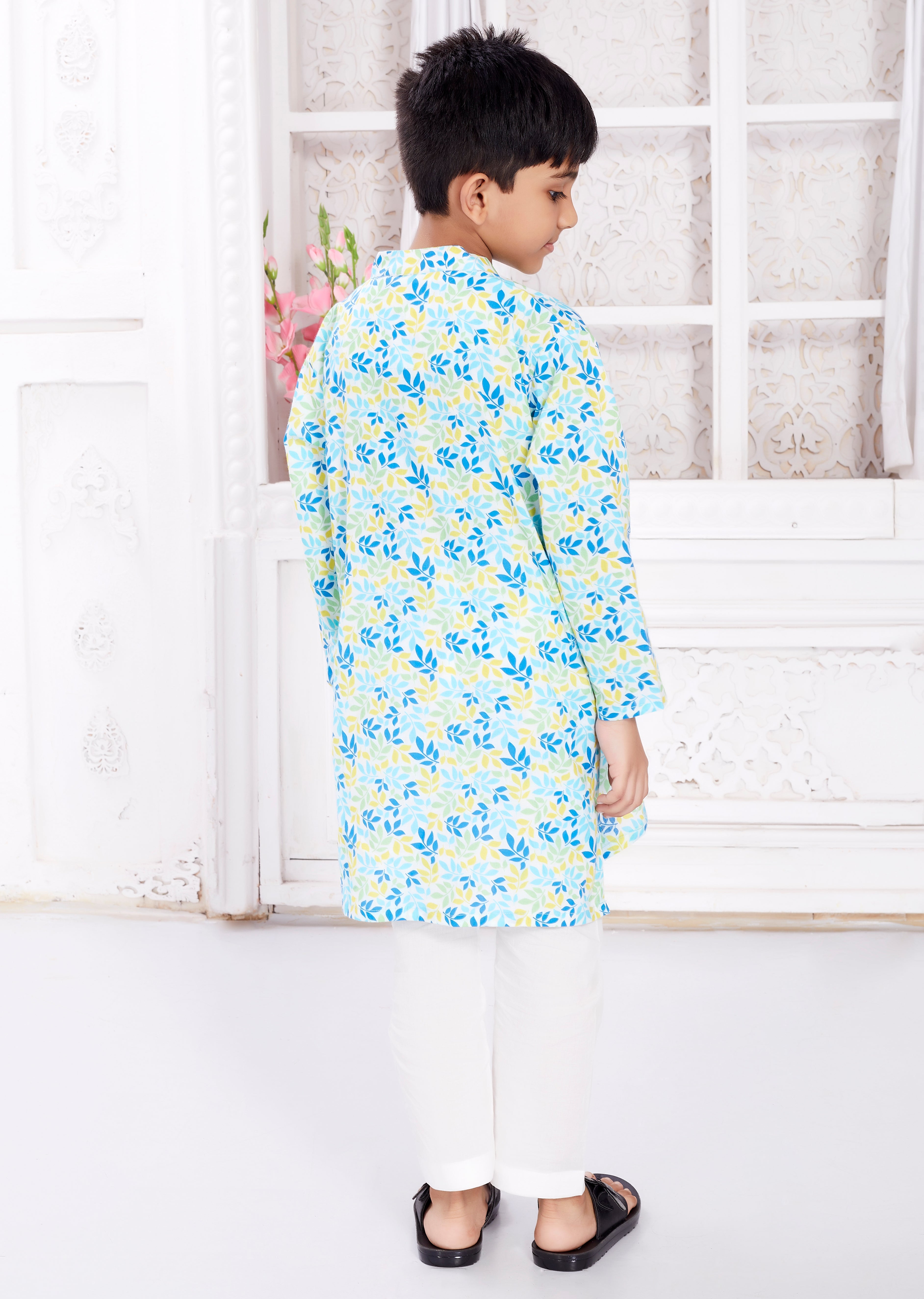 Kurta Pyjama Set for Boys - Pastel Leaves