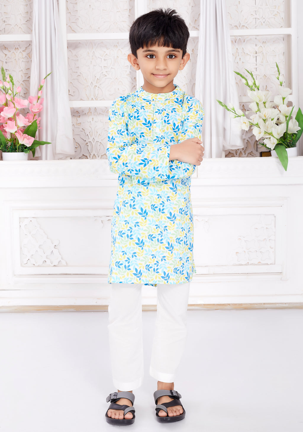 Kurta Pyjama Set for Boys - Pastel Leaves