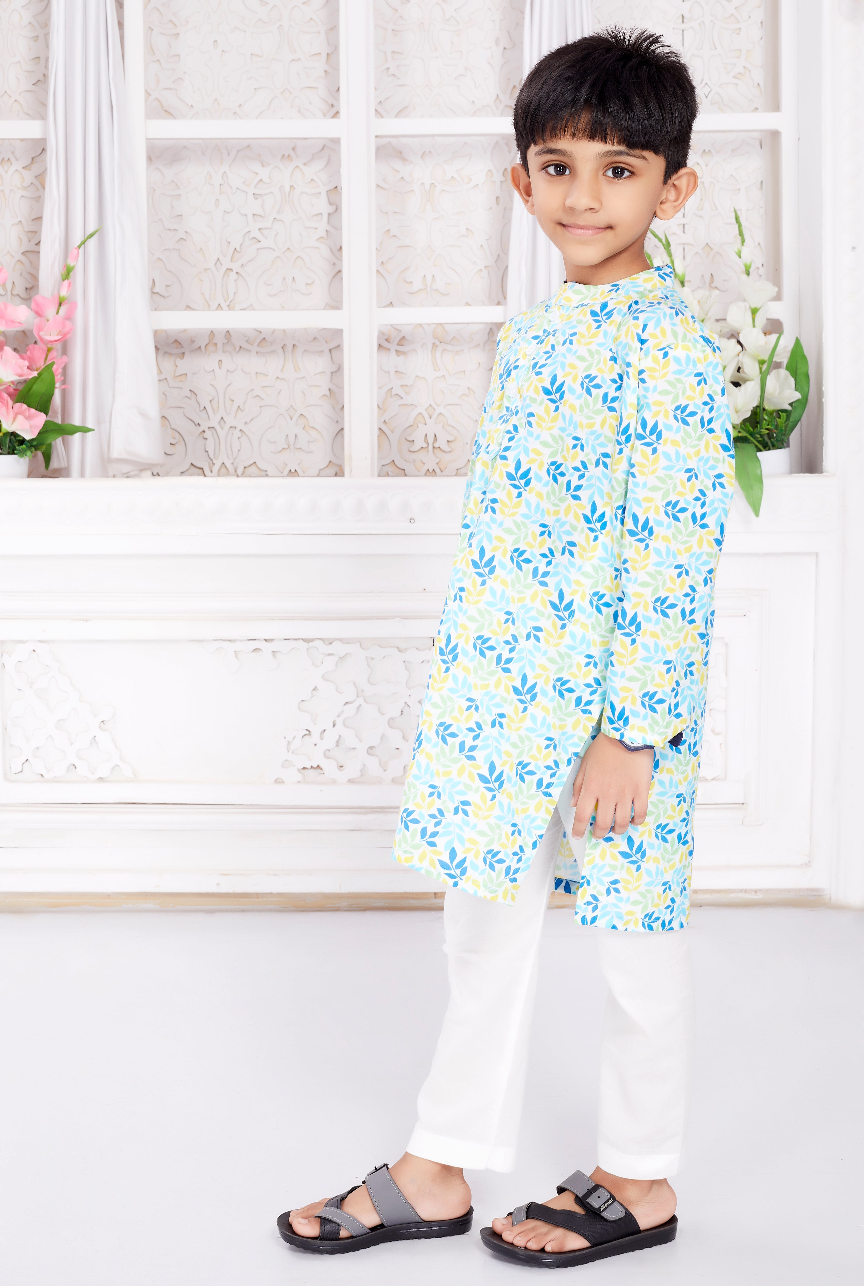 Kurta Pyjama Set for Boys - Pastel Leaves