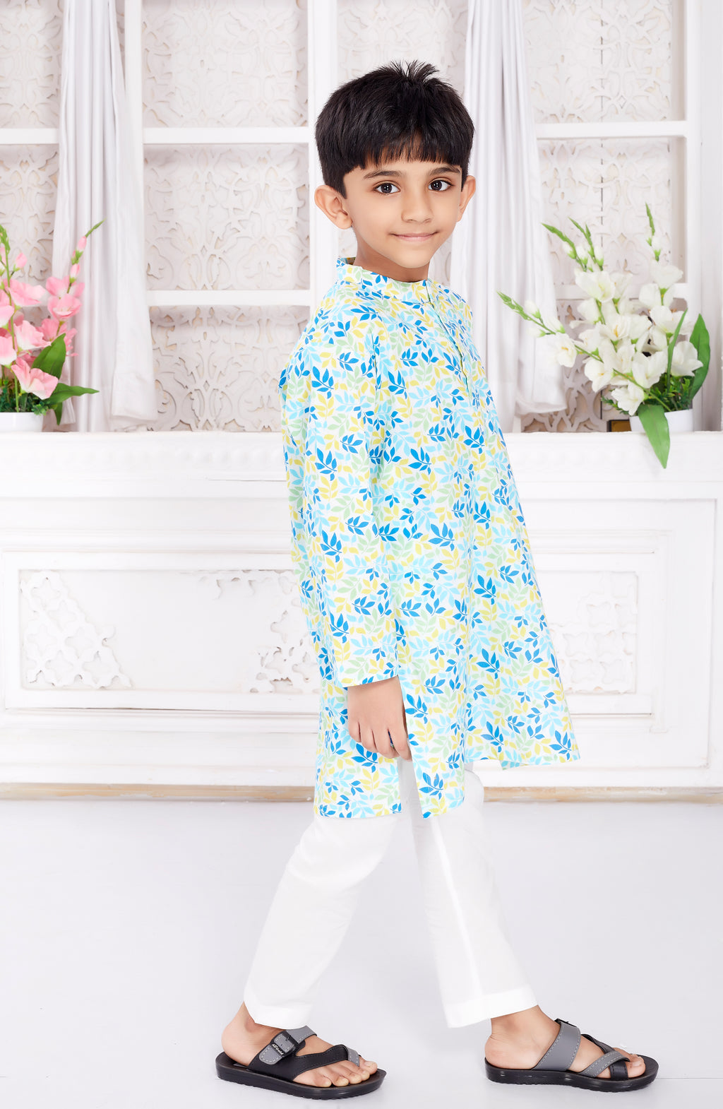 Kurta Pyjama Set for Boys - Pastel Leaves