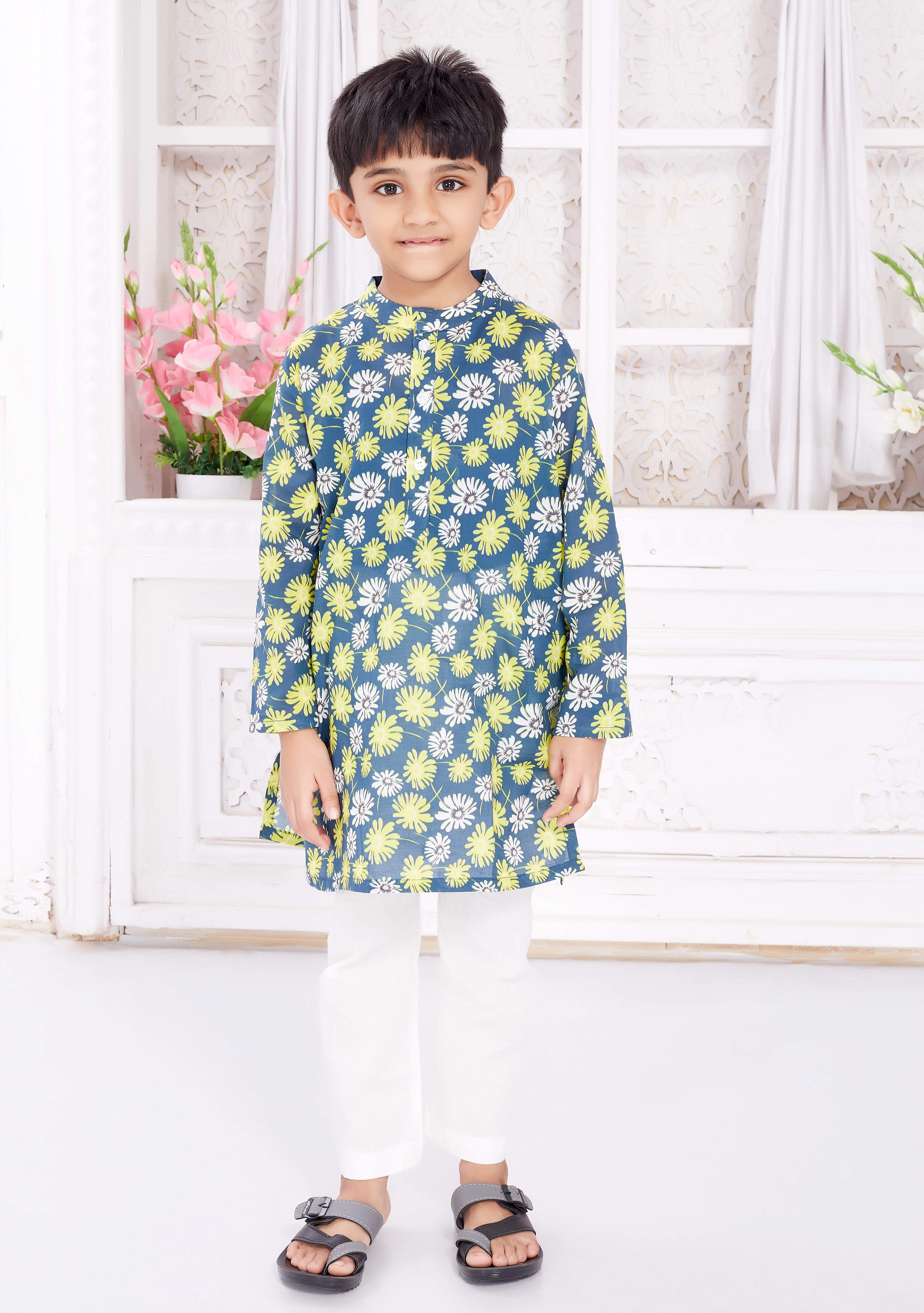 Kurta Pyjama Set for Boys - Elegant Flowers