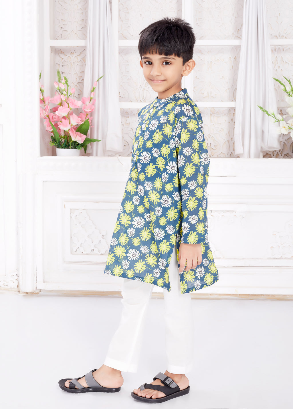 Kurta Pyjama Set for Boys - Elegant Flowers