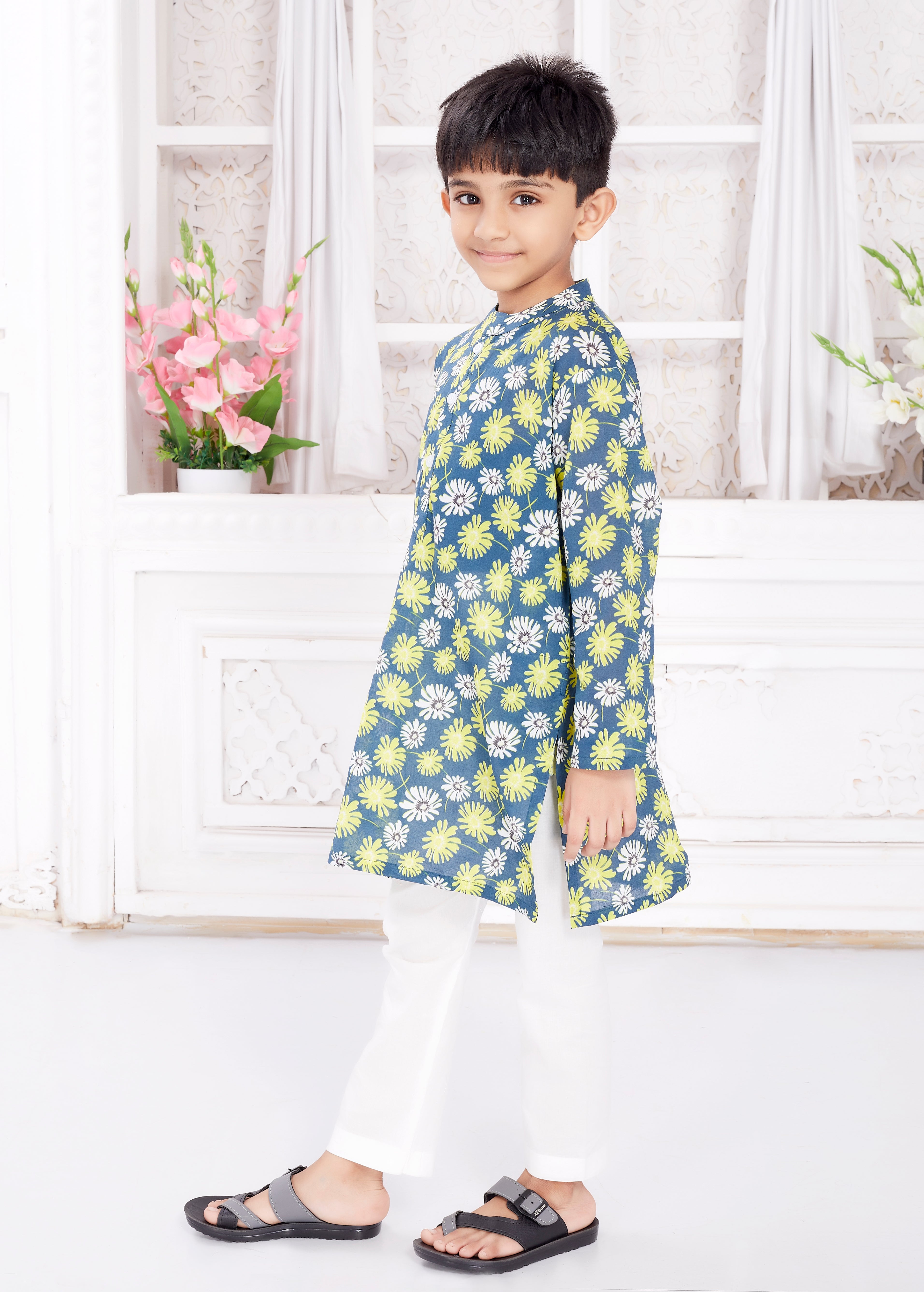 Kurta Pyjama Set for Boys - Elegant Flowers
