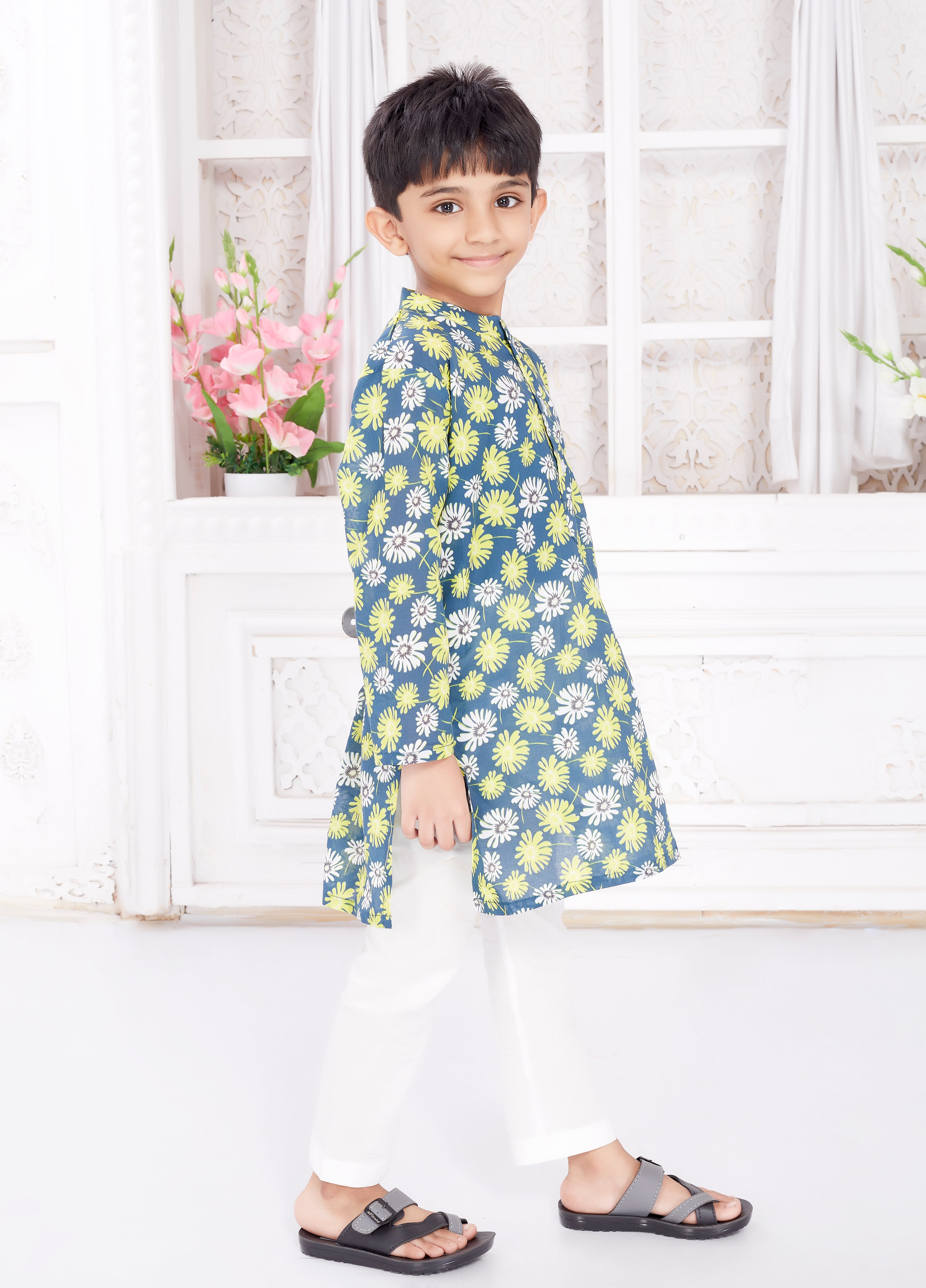 Kurta Pyjama Set for Boys - Elegant Flowers