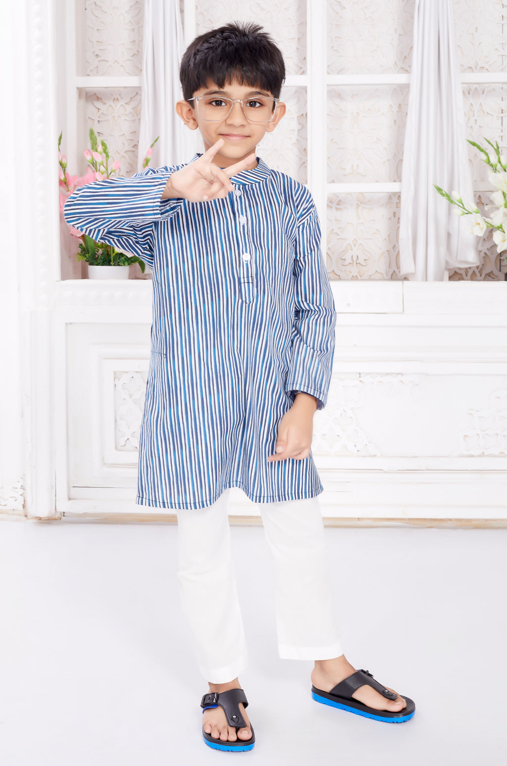 Kurta Pyjama Set for Boys - Indigo Stripes