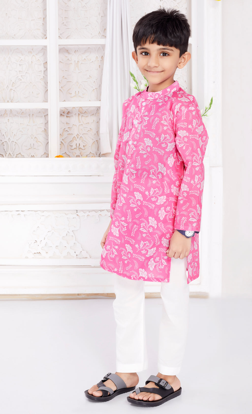 Kurta Pyjama Set for Boys - Pink Daisy