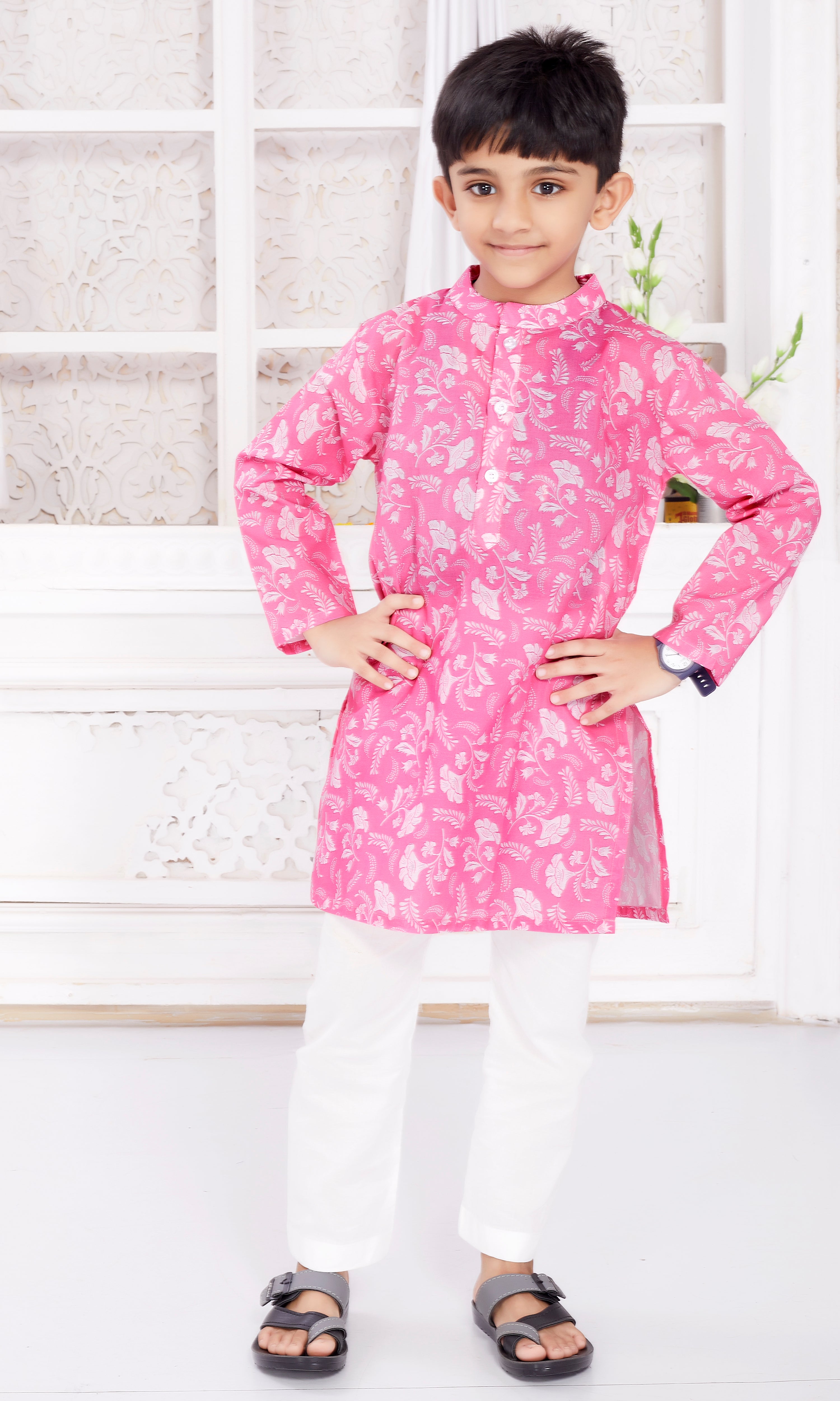 Kurta Pyjama Set for Boys - Pink Daisy