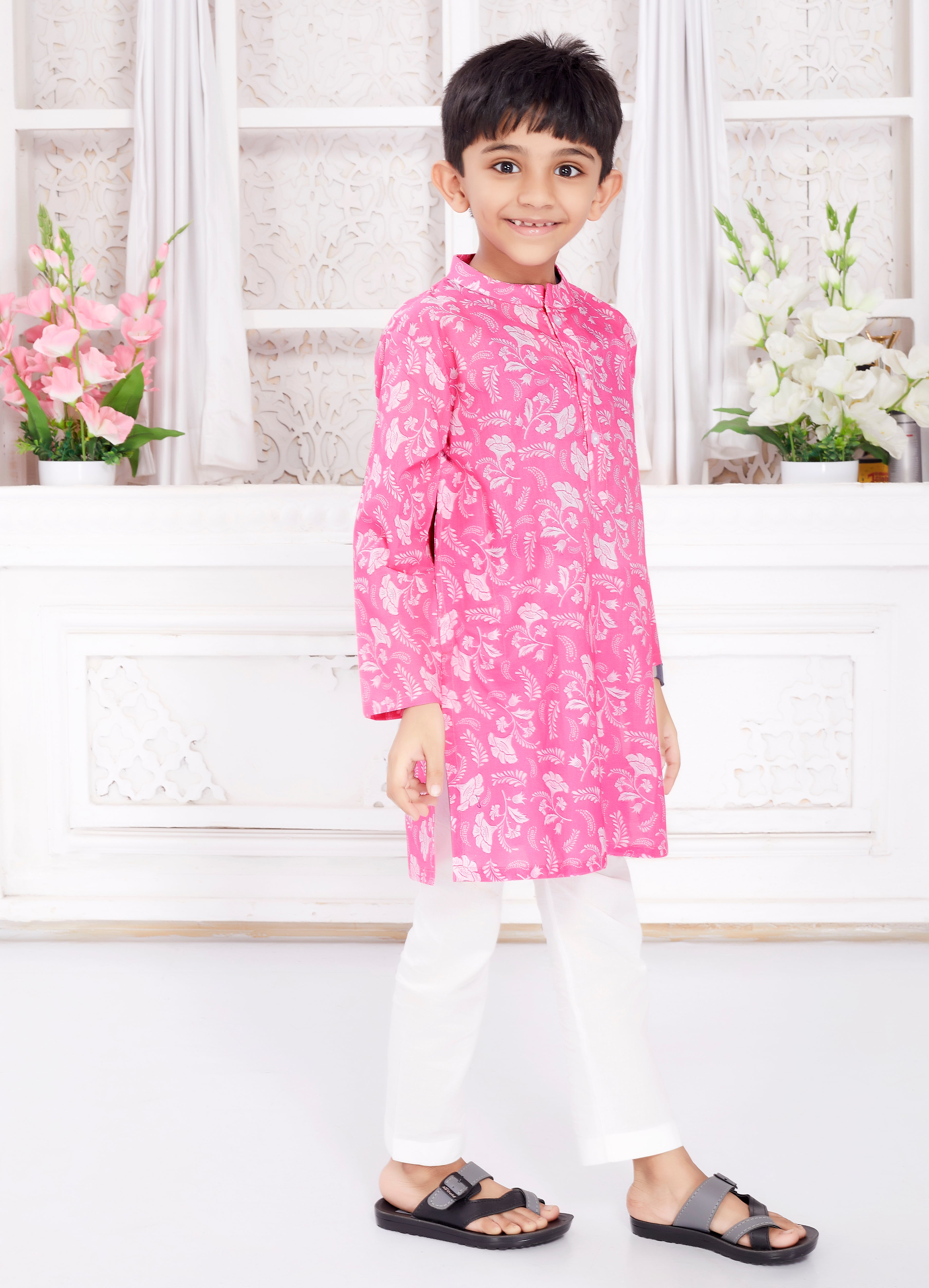 Kurta Pyjama Set for Boys - Pink Daisy