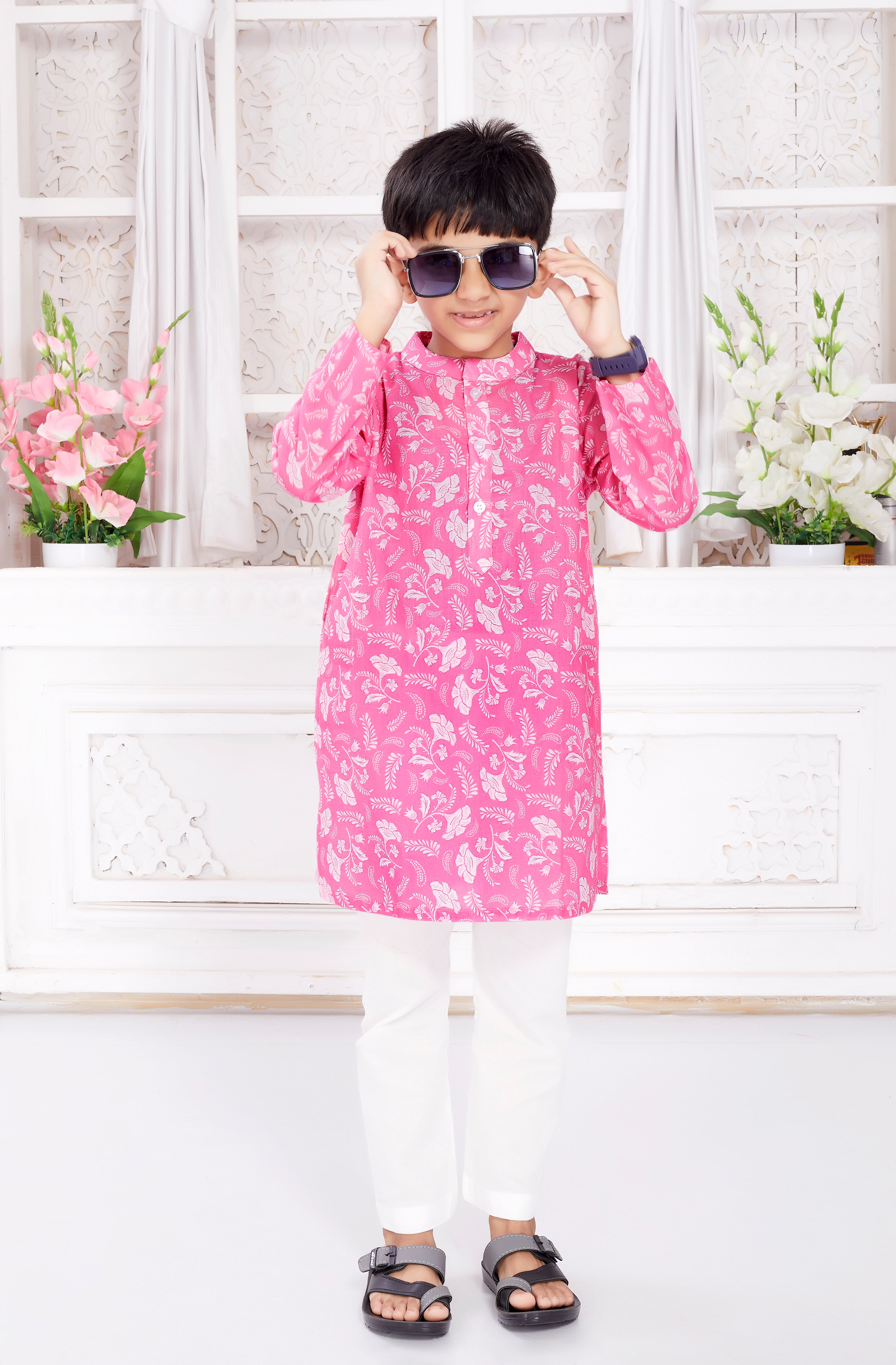 Kurta Pyjama Set for Boys - Pink Daisy
