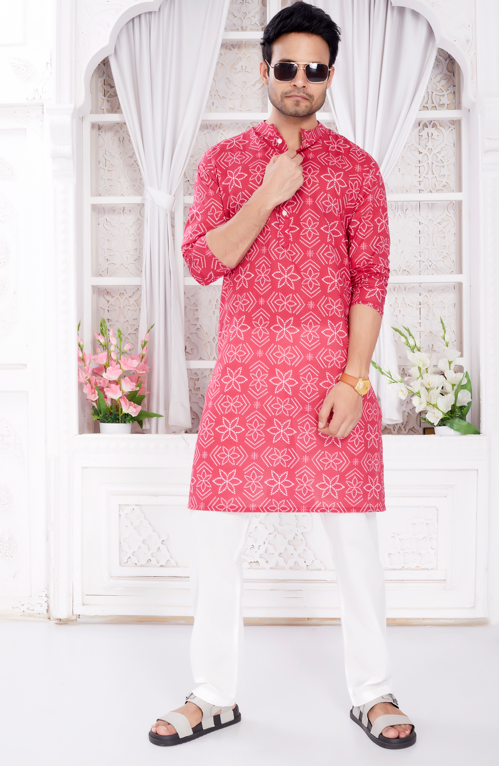 Kurta for Men - Pink Bandhej