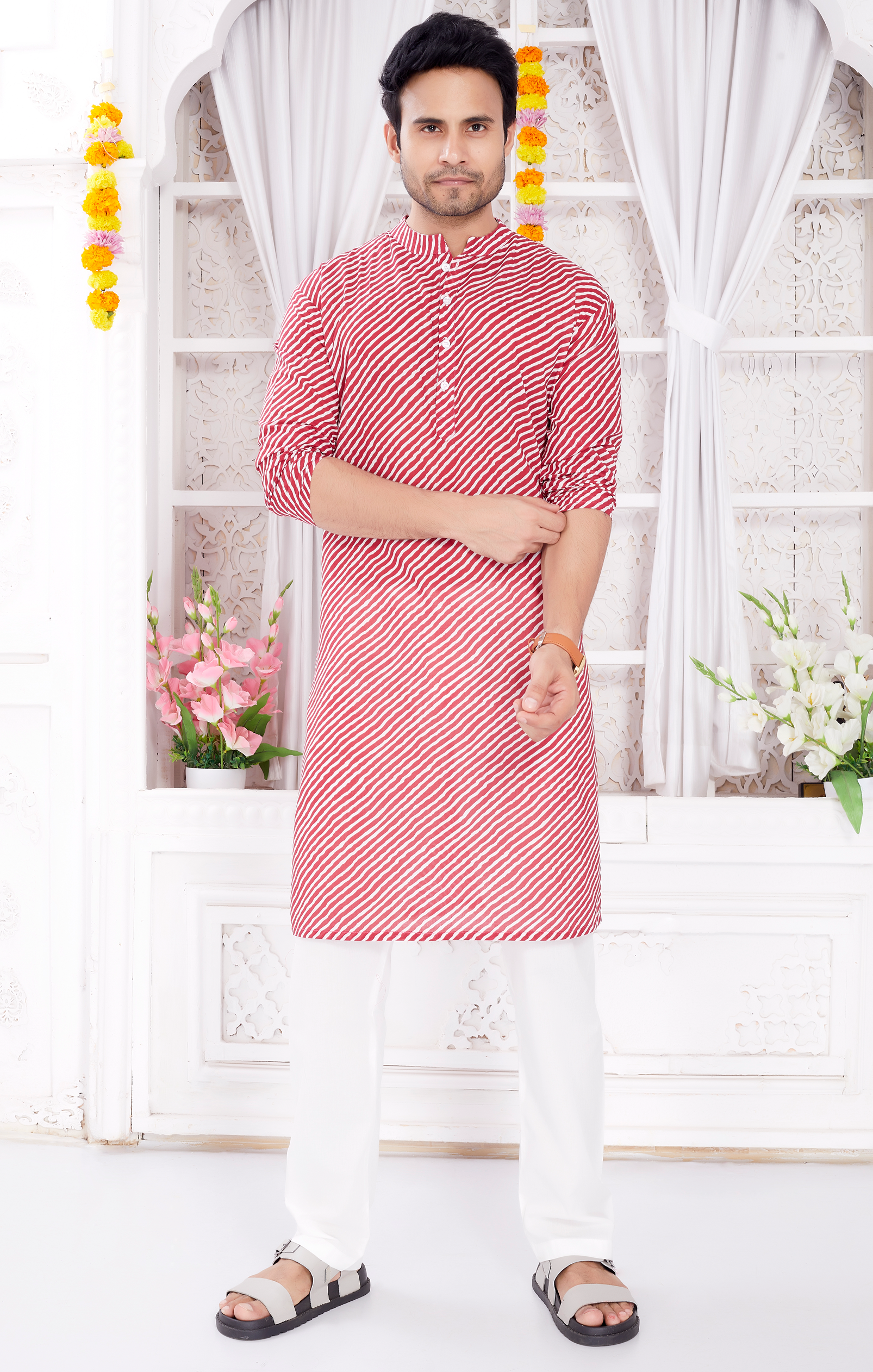 Kurta for Men - Pink Leheriya