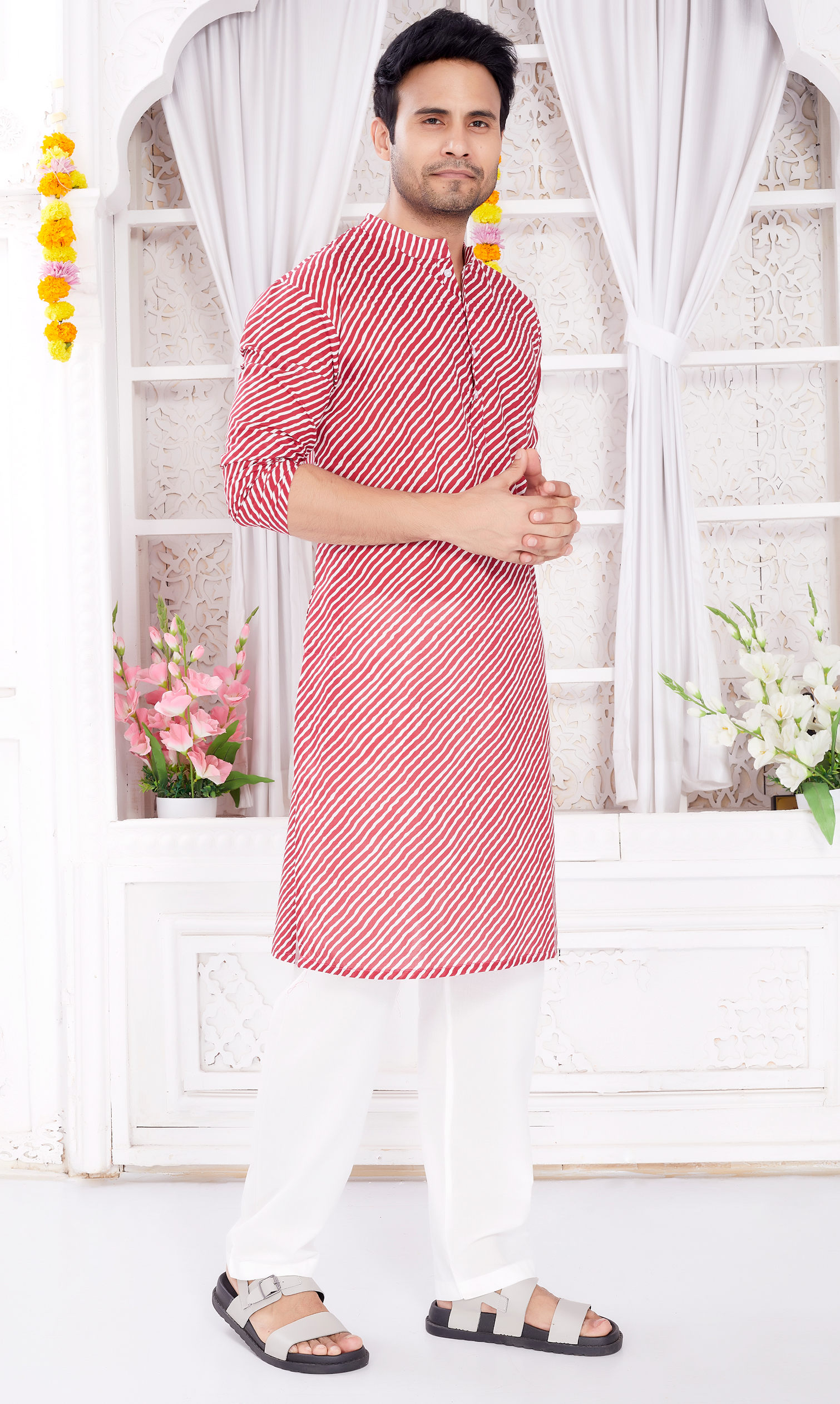 Kurta for Men - Pink Leheriya