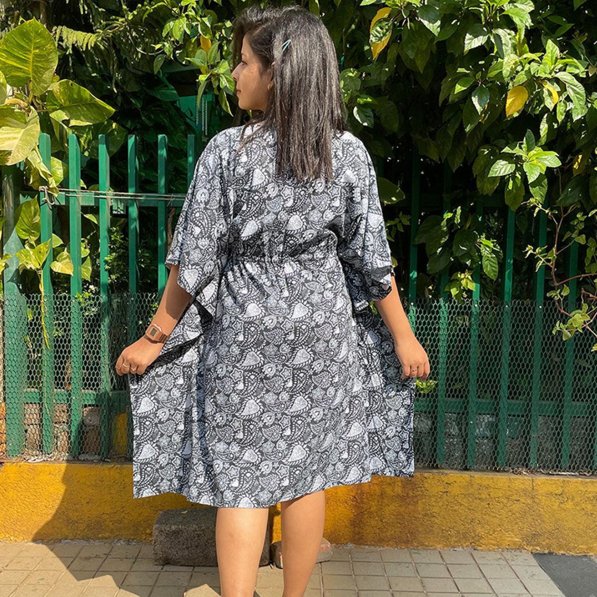 Midi Kaftan for Women - Floral Black Joeycare