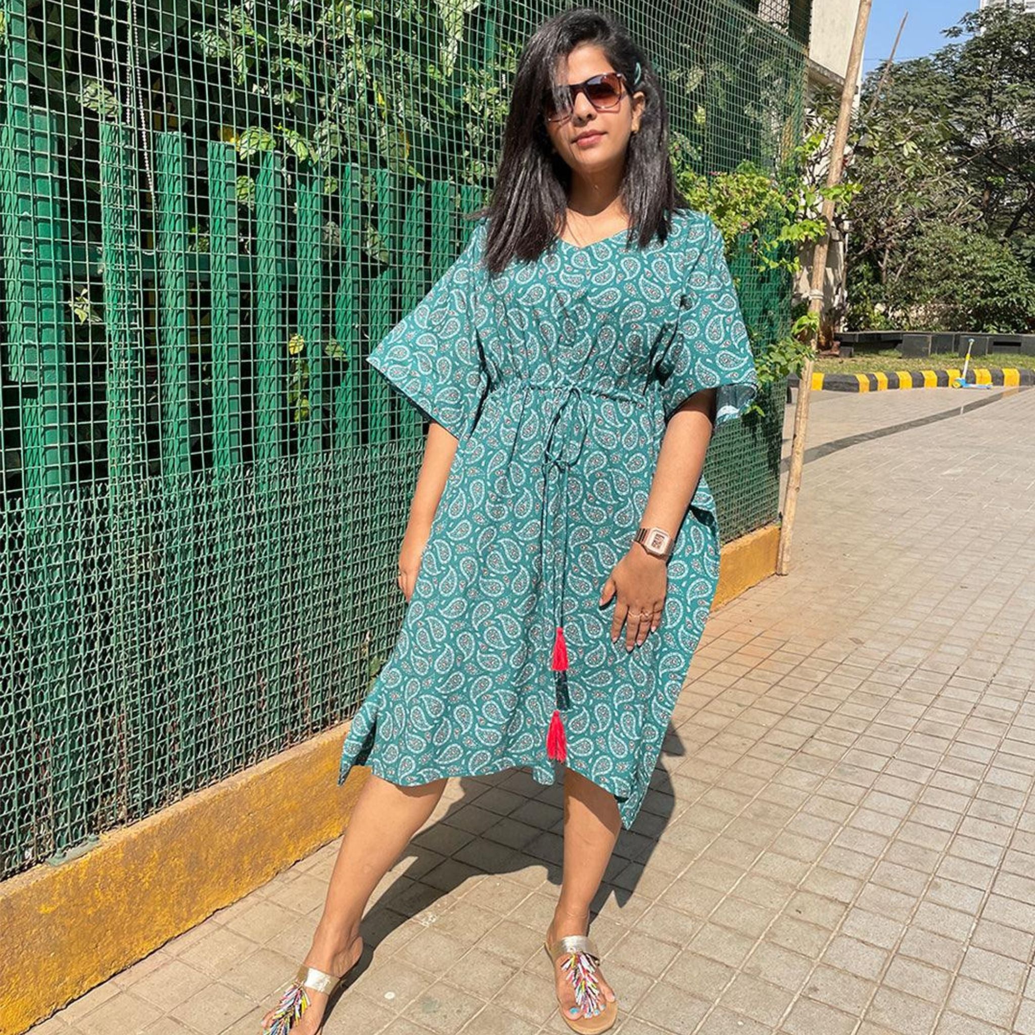 Midi Kaftan for Women - Green Booti Joeycare