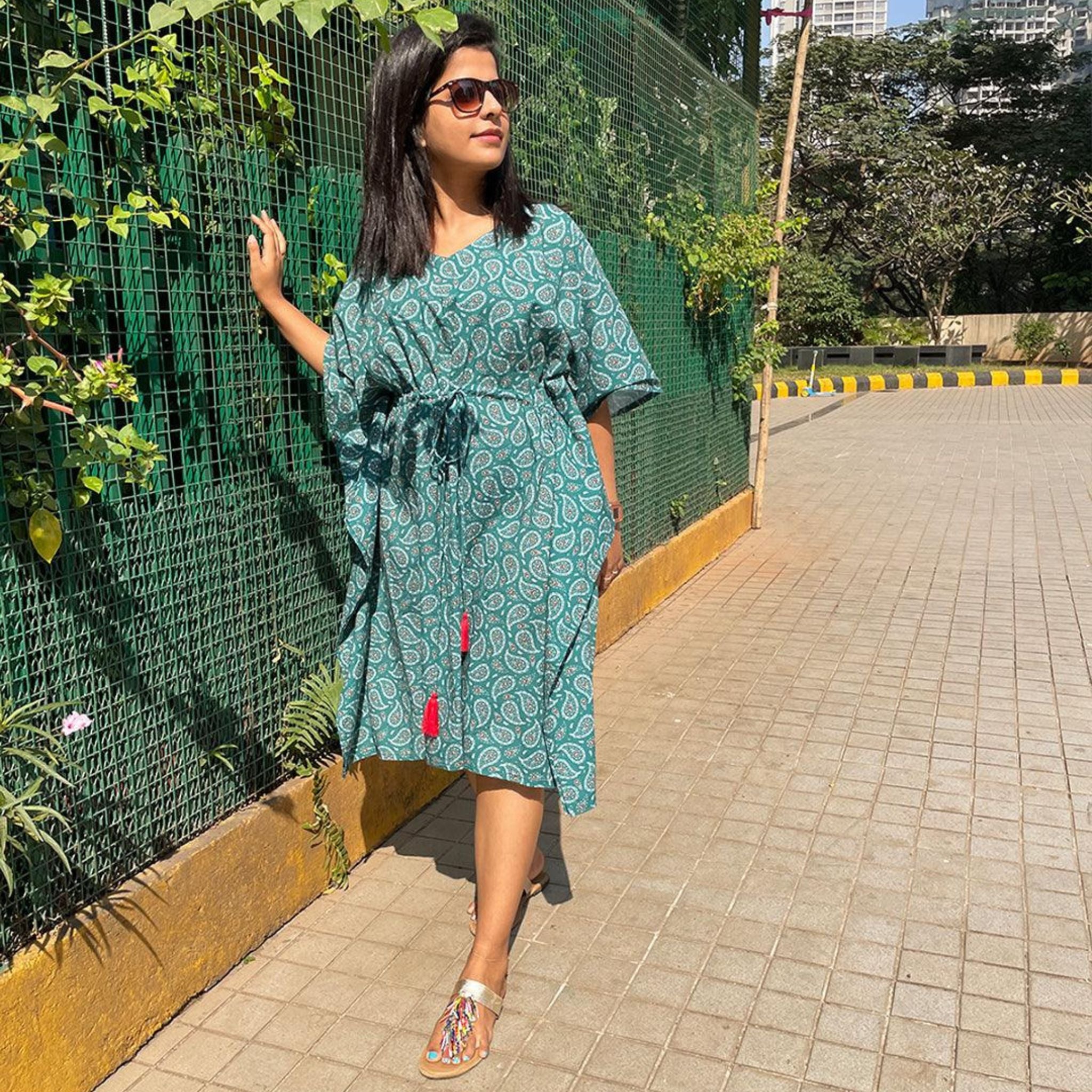 Midi Kaftan for Women - Green Booti Joeycare