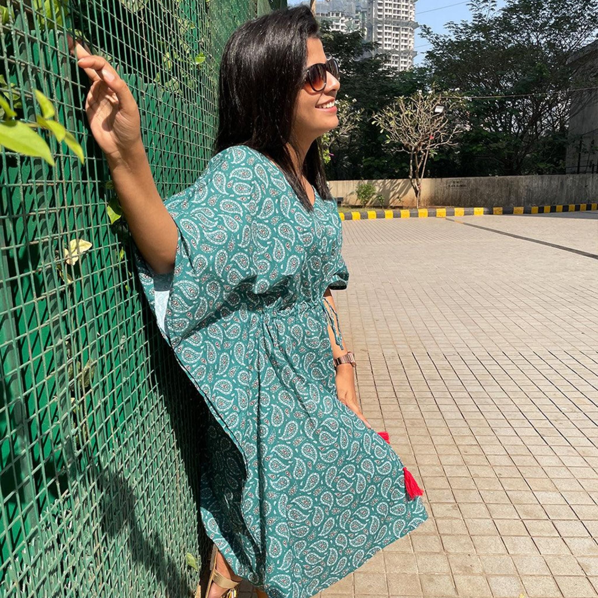 Midi Kaftan for Women - Green Booti Joeycare