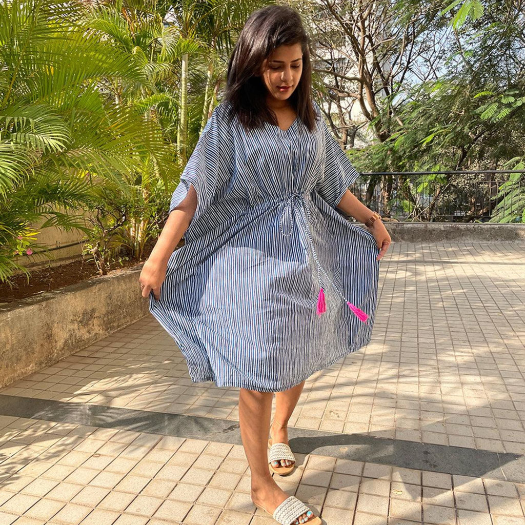 Midi Kaftan for Women - Indigo Stripes Joeycare