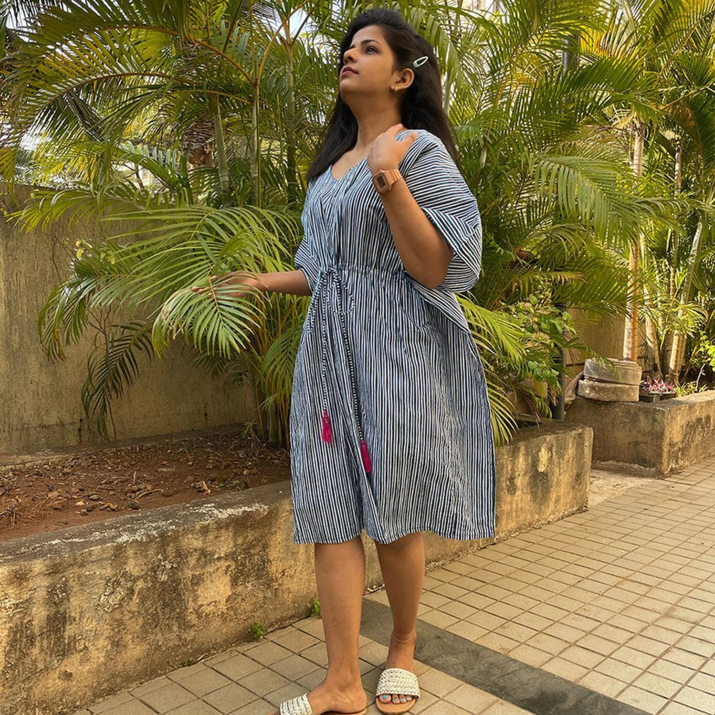 Midi Kaftan for Women - Indigo Stripes Joeycare