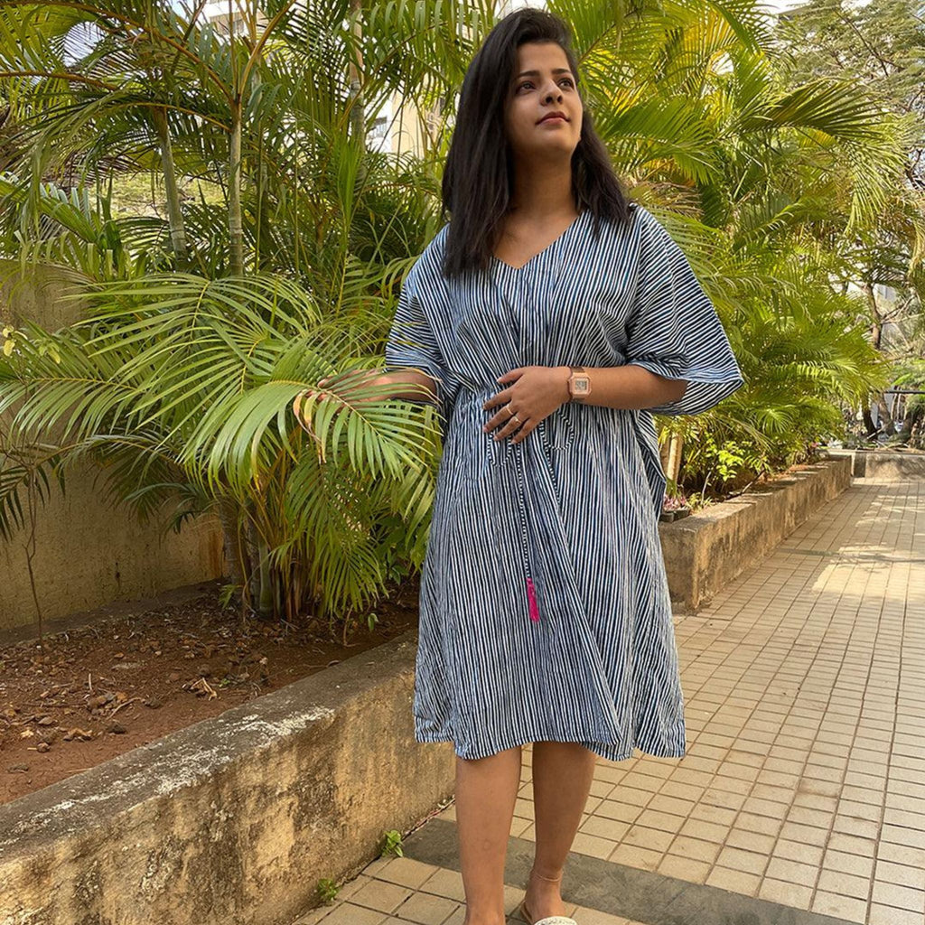Midi Kaftan for Women - Indigo Stripes Joeycare