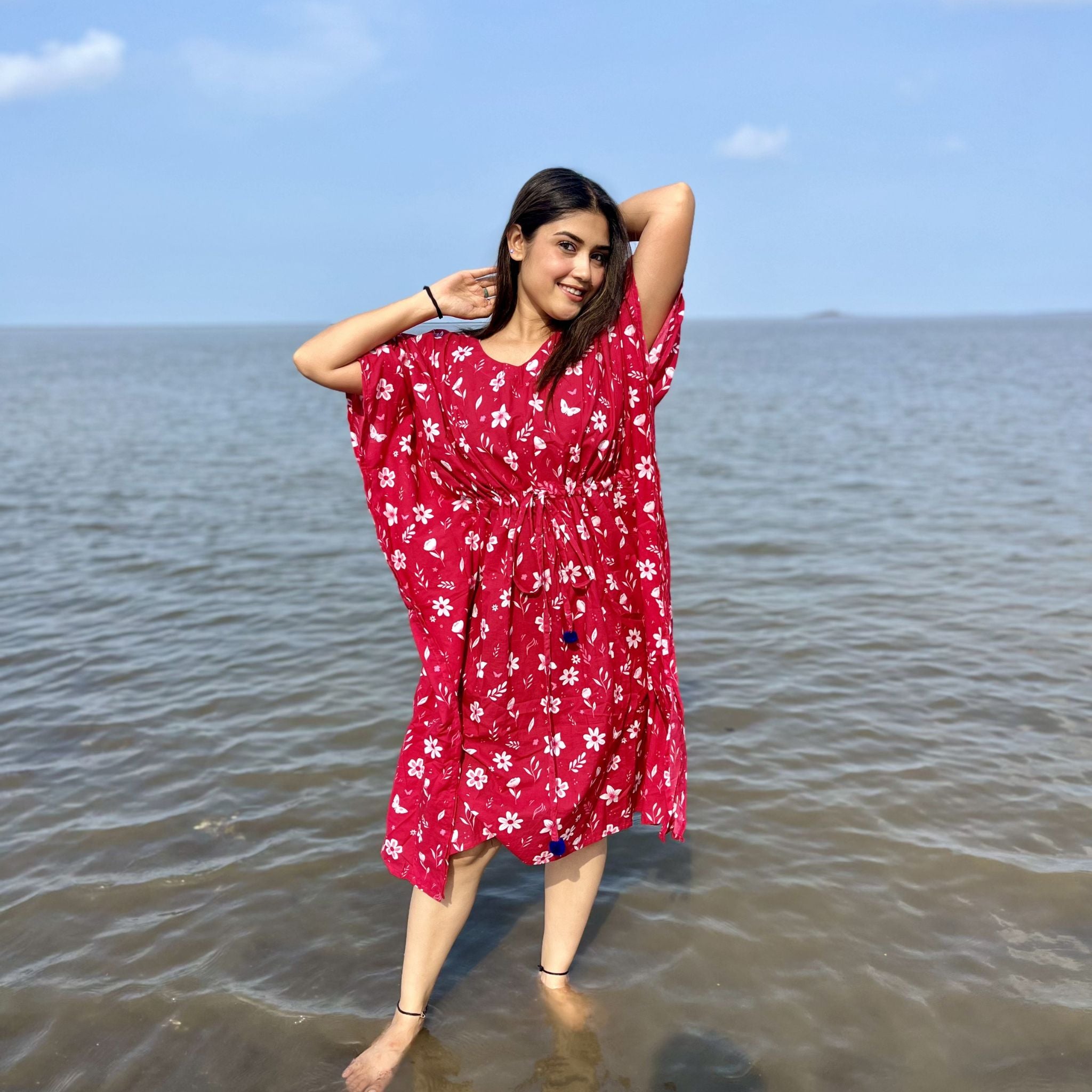 Midi Kaftan for Women - Pink Bloom Joeycare