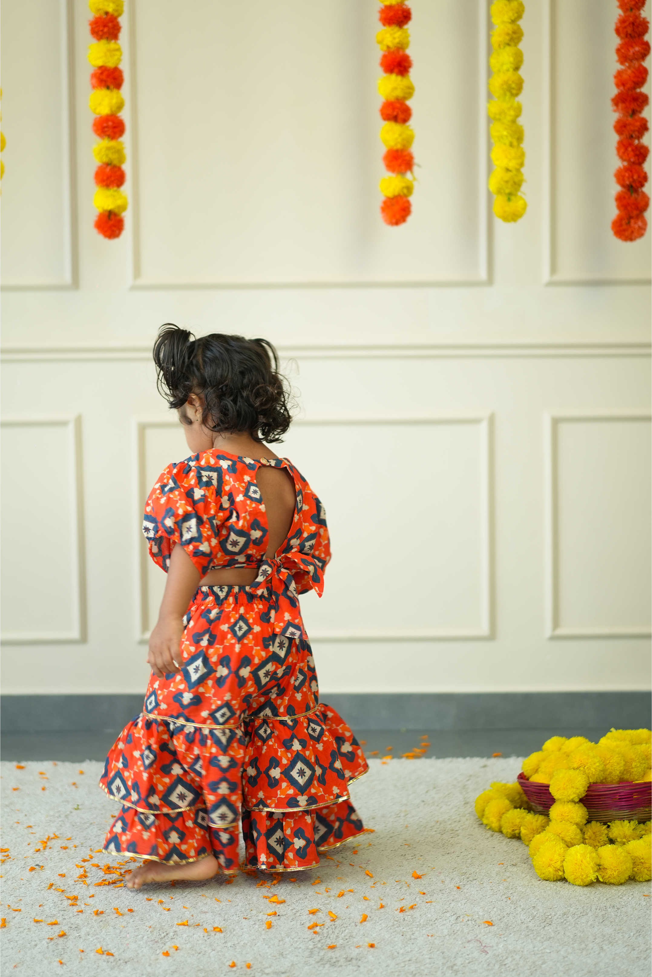 Crop Top Sharara Set for Girls - Orange Patola