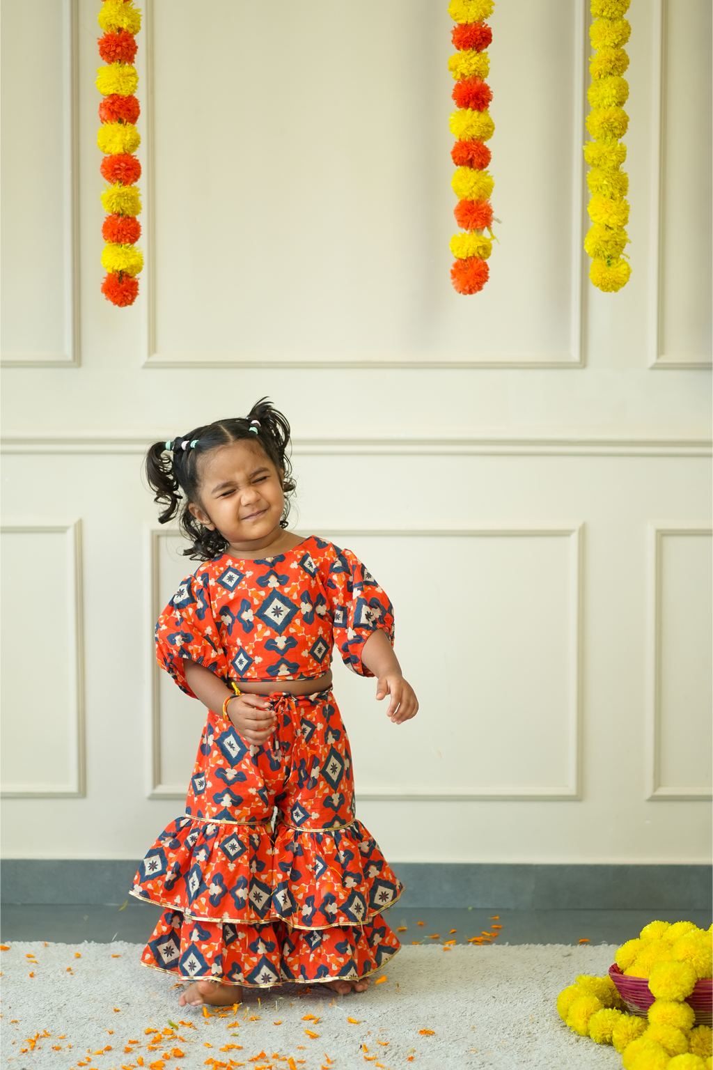 Crop Top Sharara Set for Girls - Orange Patola