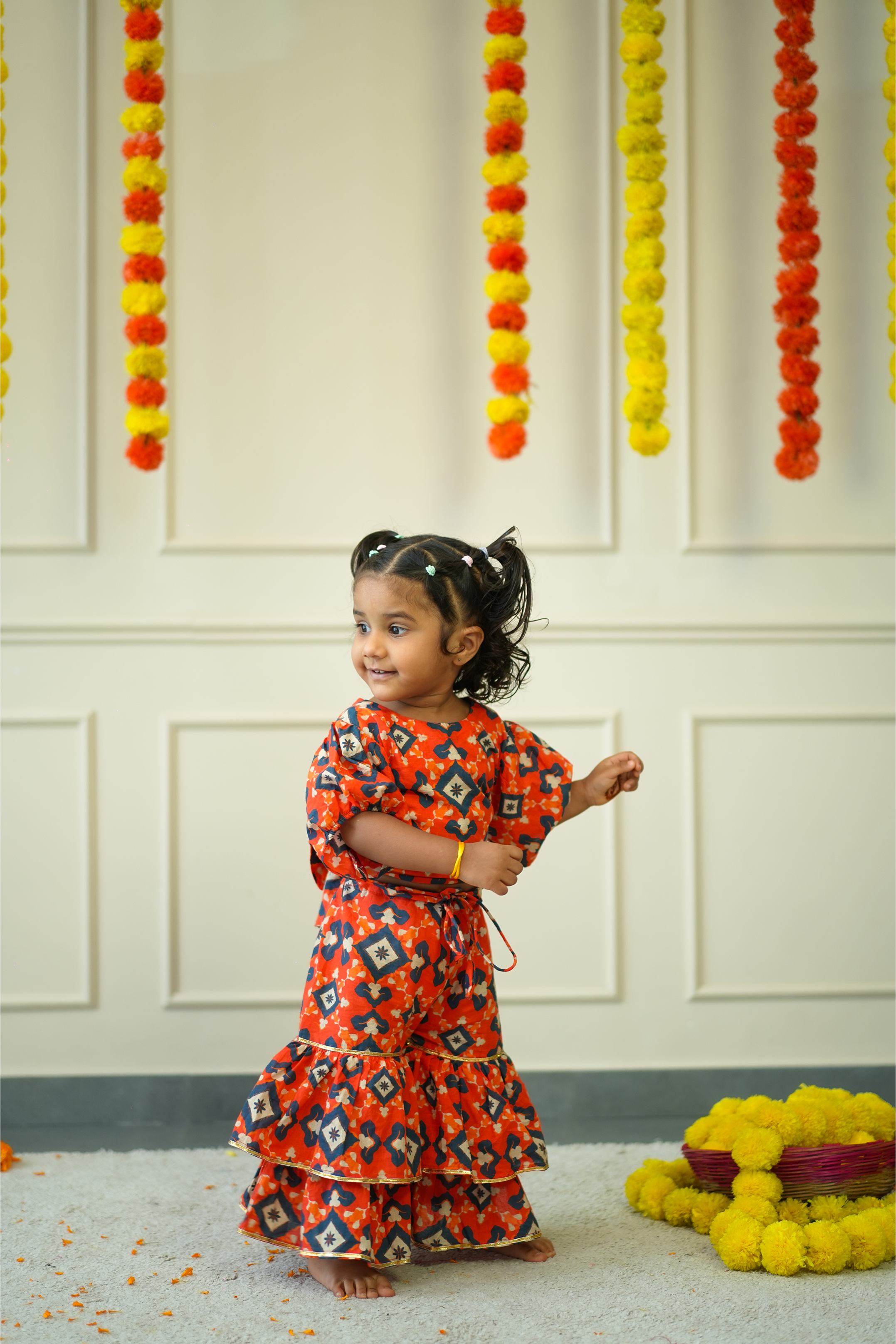 Crop Top Sharara Set for Girls - Orange Patola