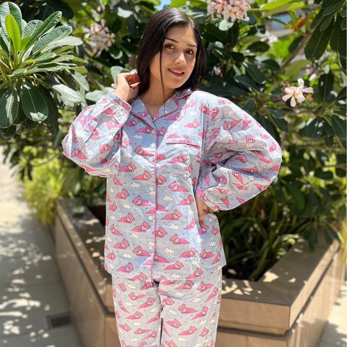 Pajama Set-Night Suit for Women- Farrow Sleeves - Dreaming Bear