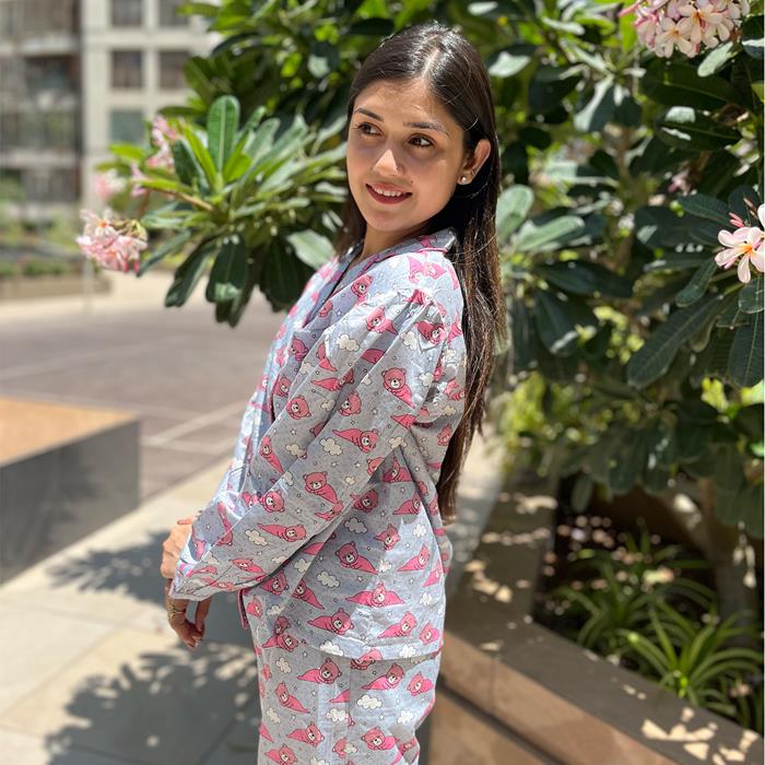 Pajama Set-Night Suit for Women- Farrow Sleeves - Dreaming Bear