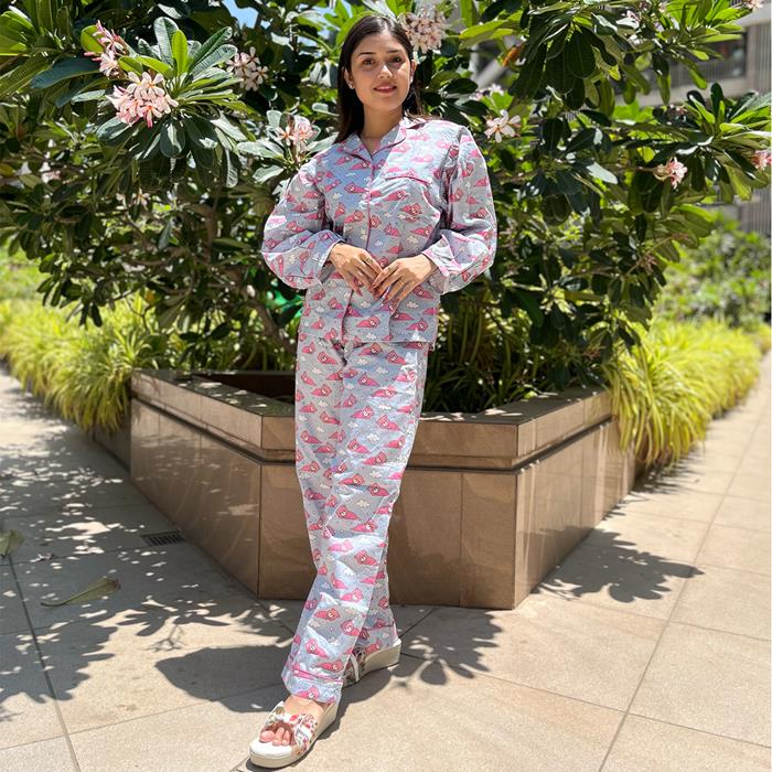Pajama Set-Night Suit for Women- Farrow Sleeves - Dreaming Bear
