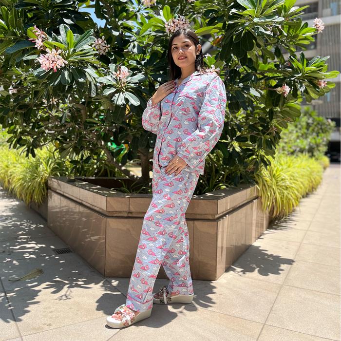 Pajama Set-Night Suit for Women- Farrow Sleeves - Dreaming Bear