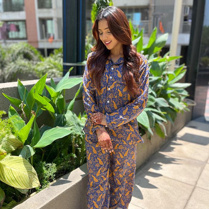 Pajama Set - Pocket Night Suit for Girls- Funky Feathers