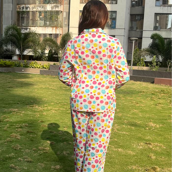 Pajama Set- Pocket Night Suit for Girls- Polka dots