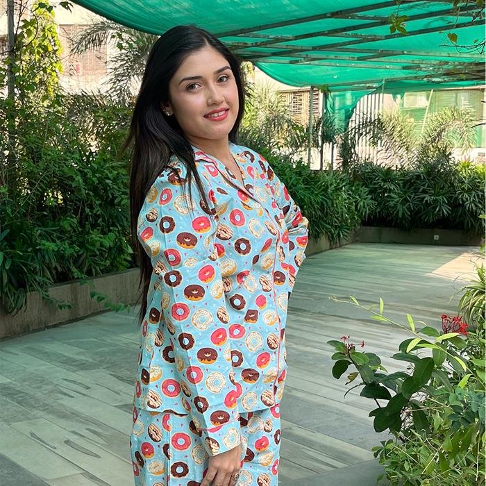 Pajama Set- Pocket Night Suit for Girls- Yummy Donuts