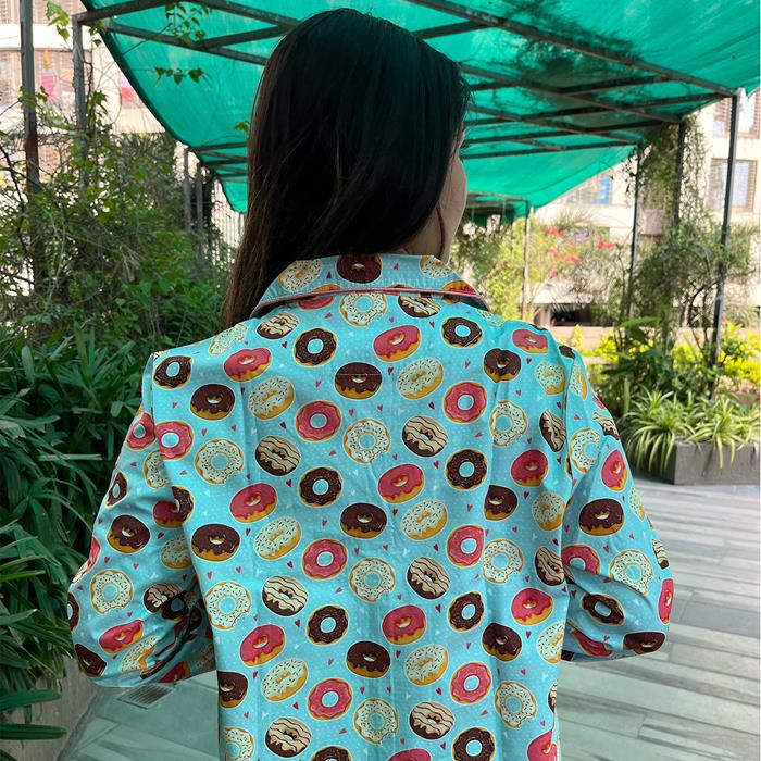 Pajama Set- Pocket Night Suit for Girls- Yummy Donuts