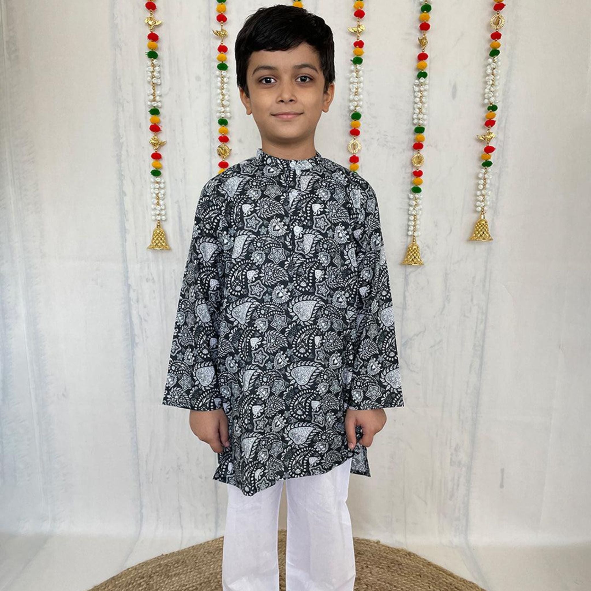 Pajama set for boys and girls - Floral Black Joeycare