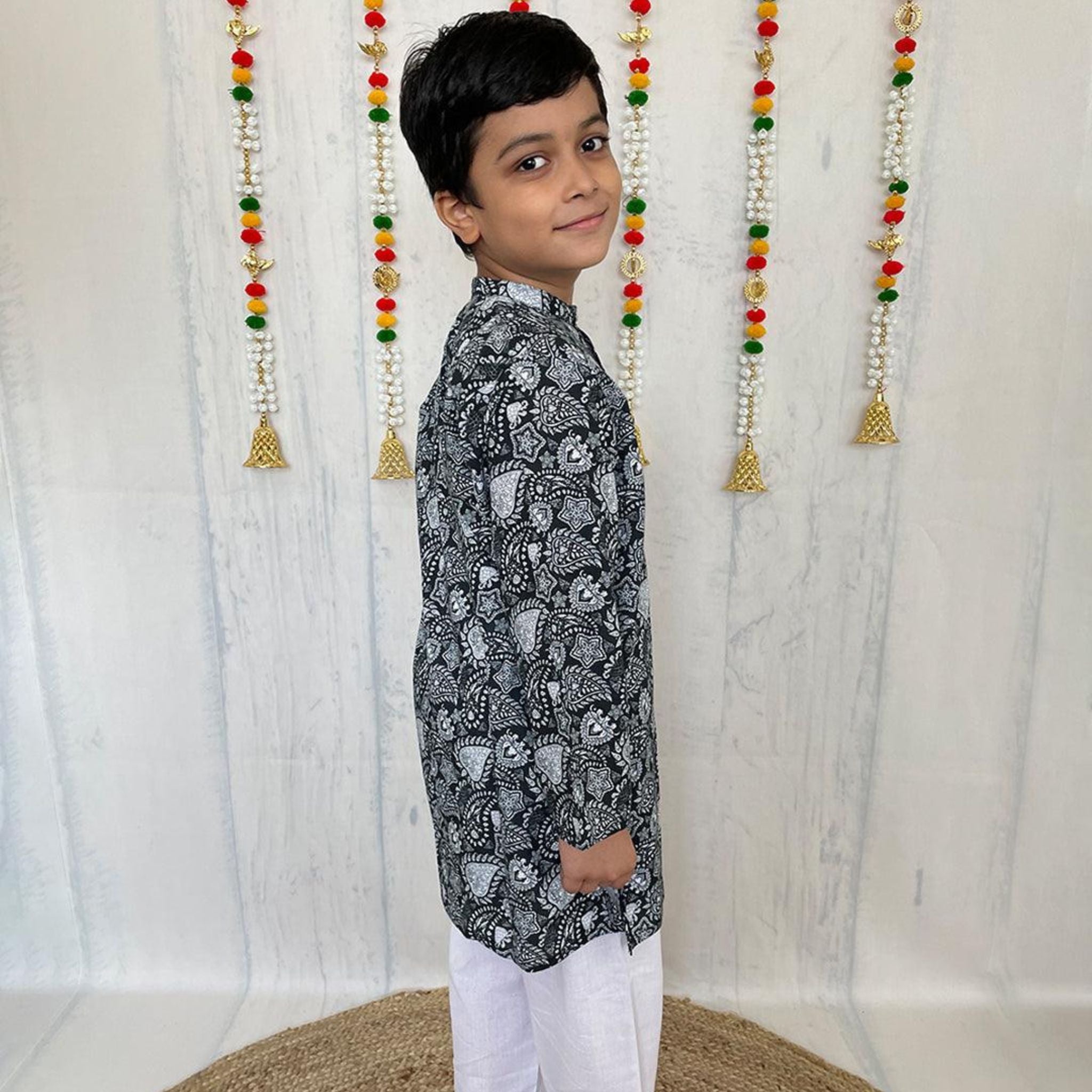 Pajama set for boys and girls - Floral Black Joeycare