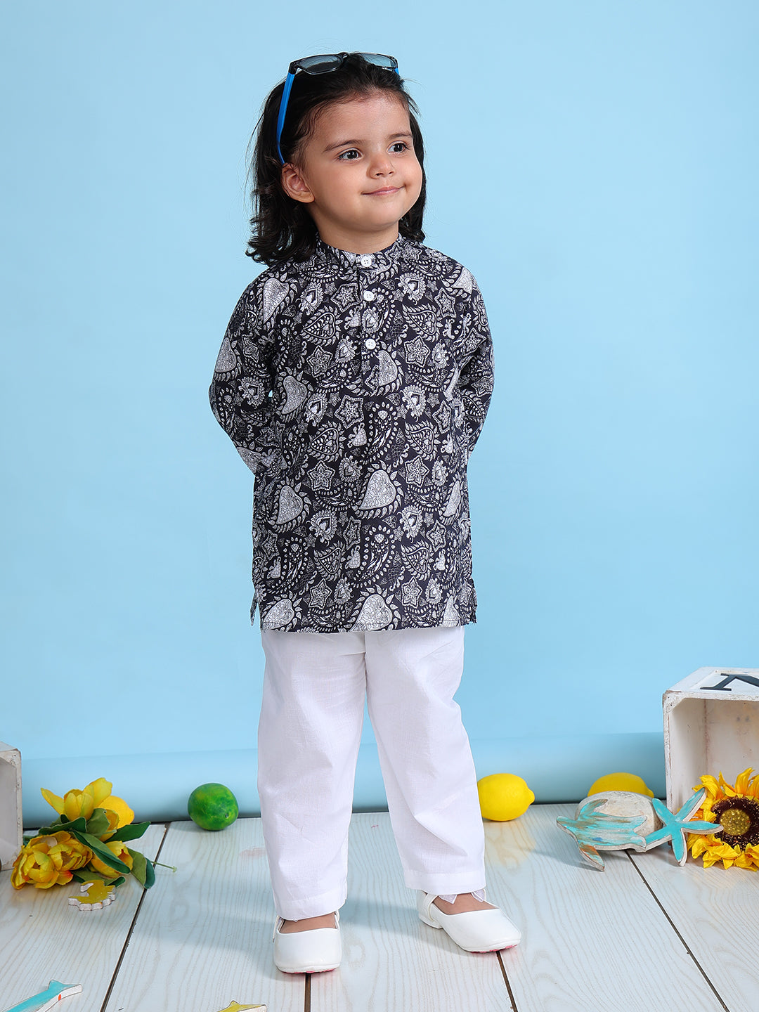 Pajama set for boys and girls - Floral Black Joeycare