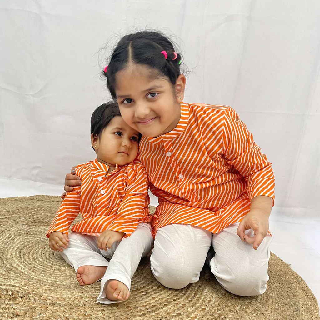 Pajama set for boys and girls - Orange Leheriya - Joeycare