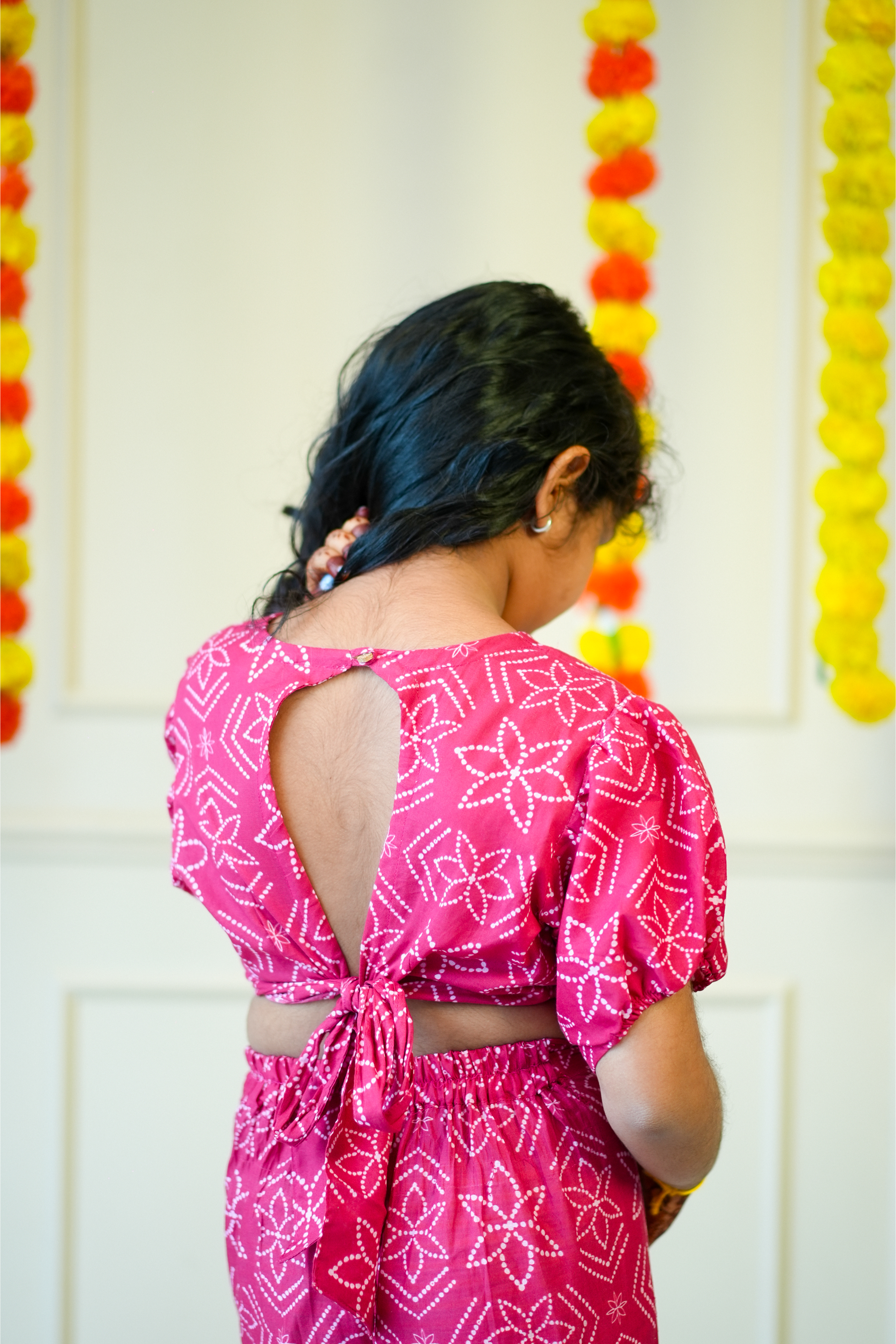 Crop Top Sharara Set for Girls - Pink Bandhej