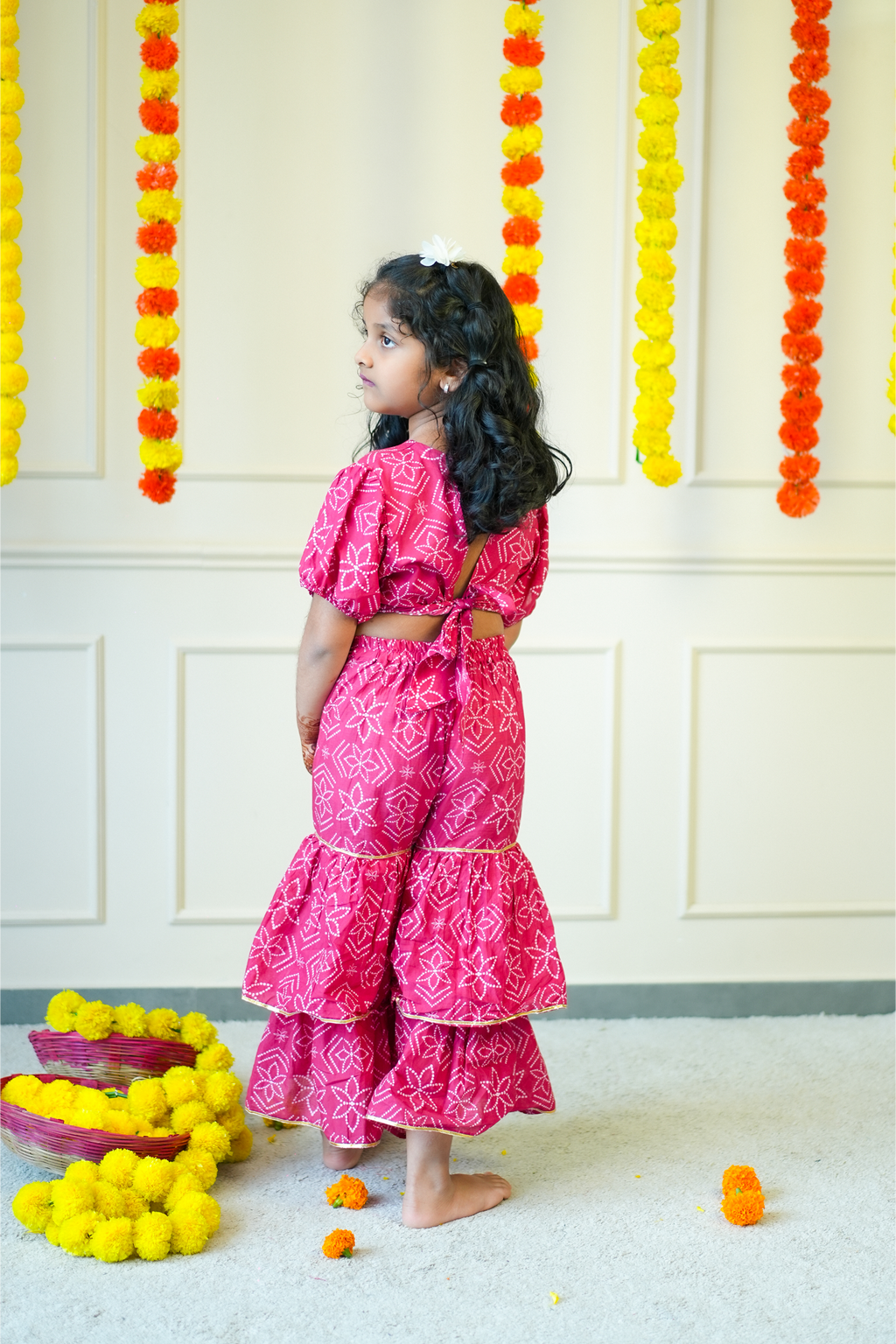 Crop Top Sharara Set for Girls - Pink Bandhej