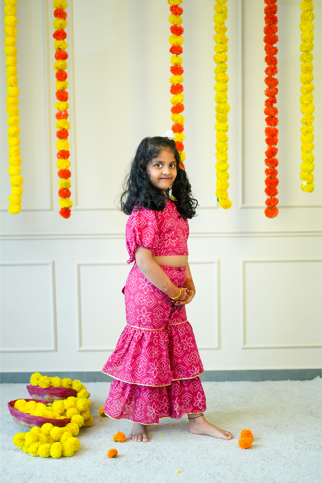 Crop Top Sharara Set for Girls - Pink Bandhej