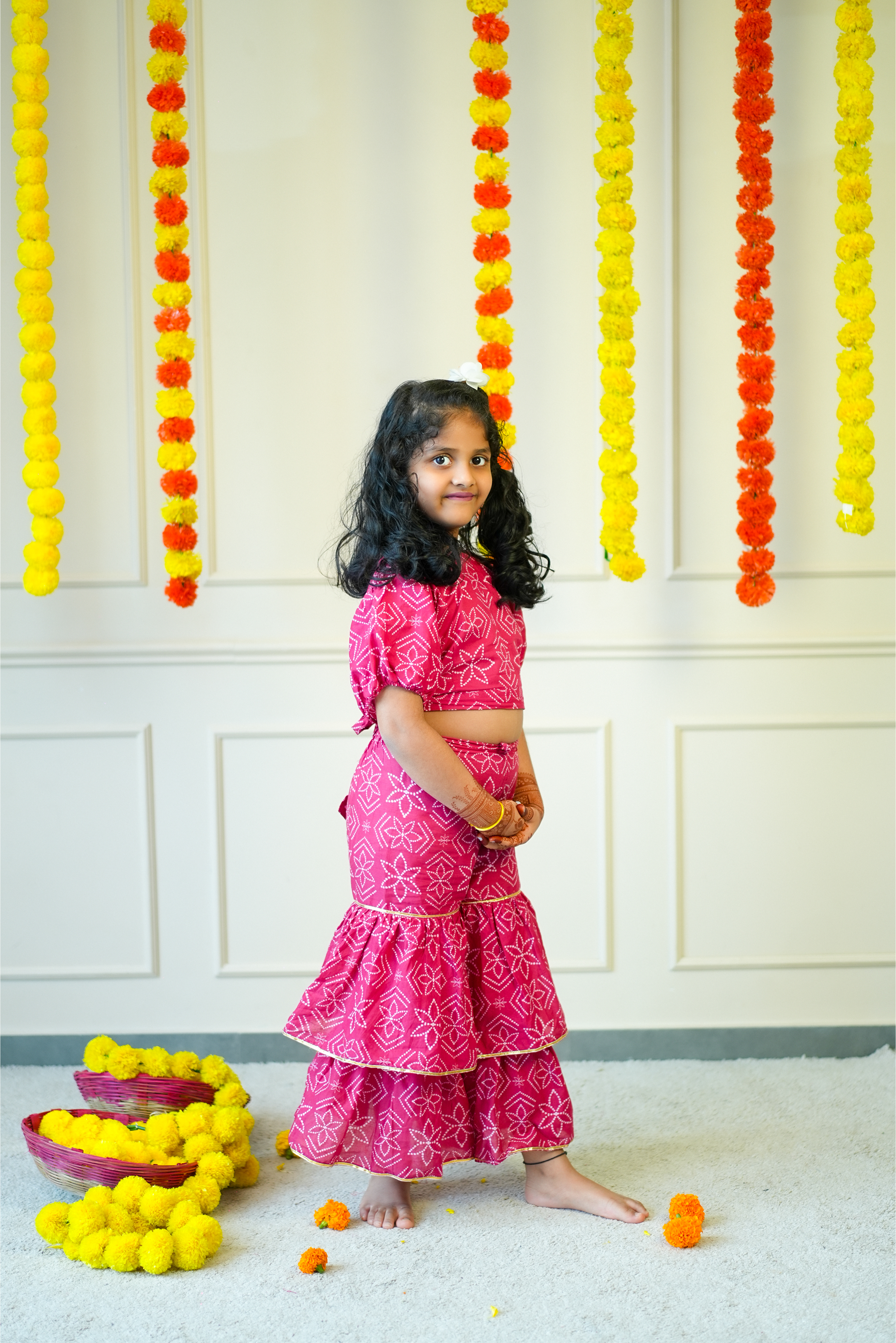 Crop Top Sharara Set for Girls - Pink Bandhej