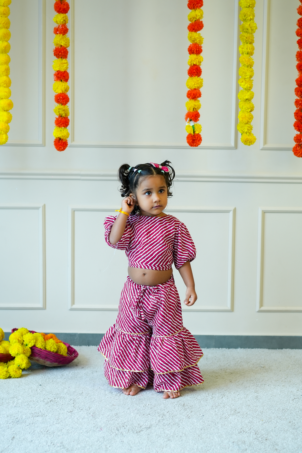 Crop Top Sharara Set for Girls - Pink Leheriya