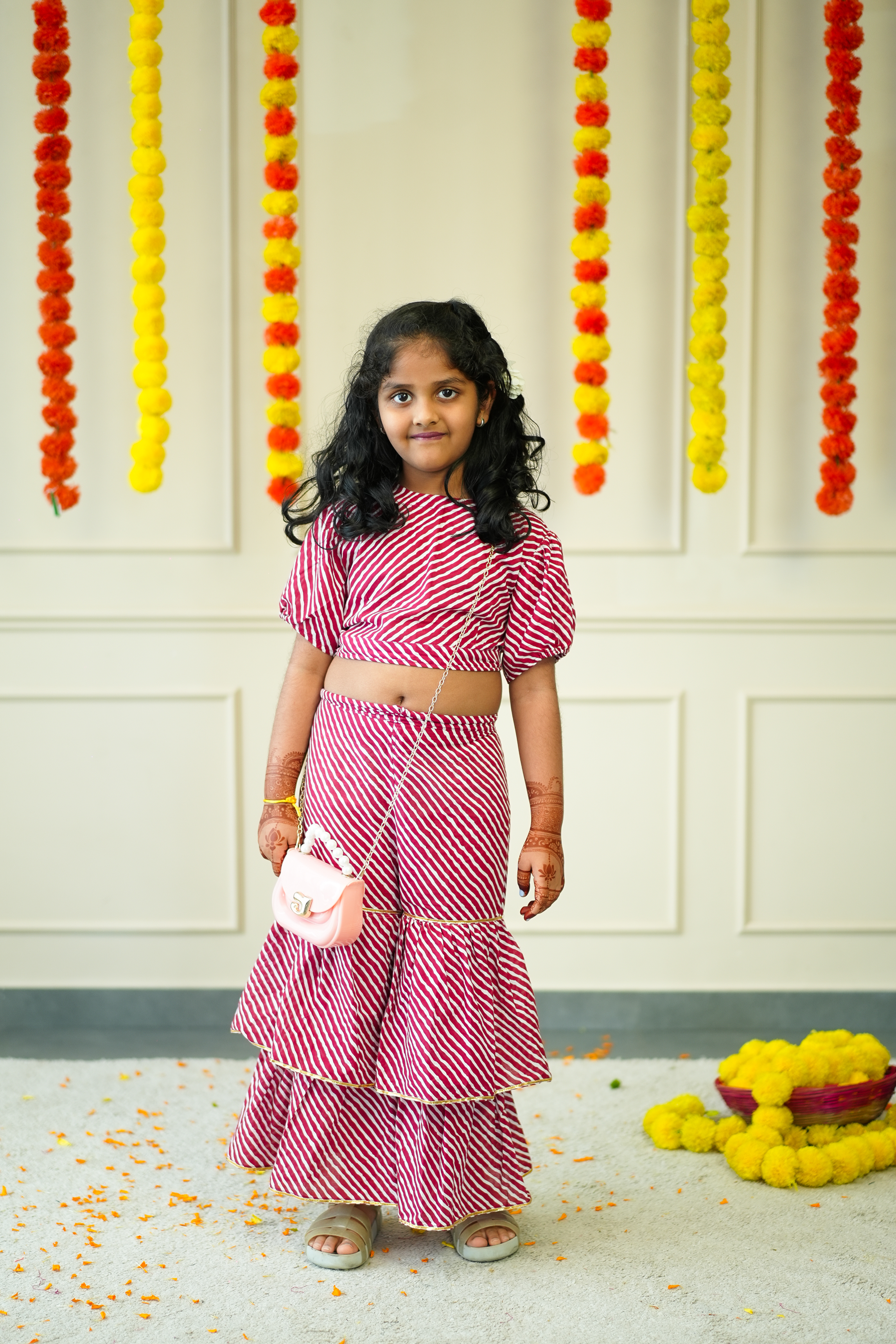 Crop Top Sharara Set for Girls - Pink Leheriya