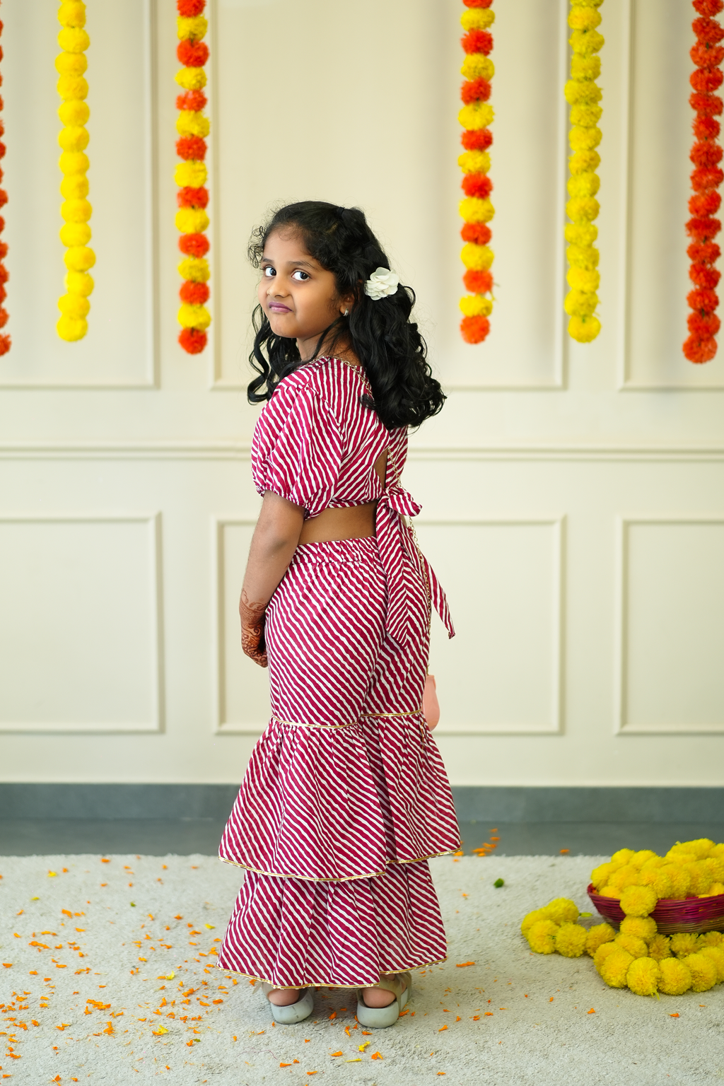 Crop Top Sharara Set for Girls - Pink Leheriya