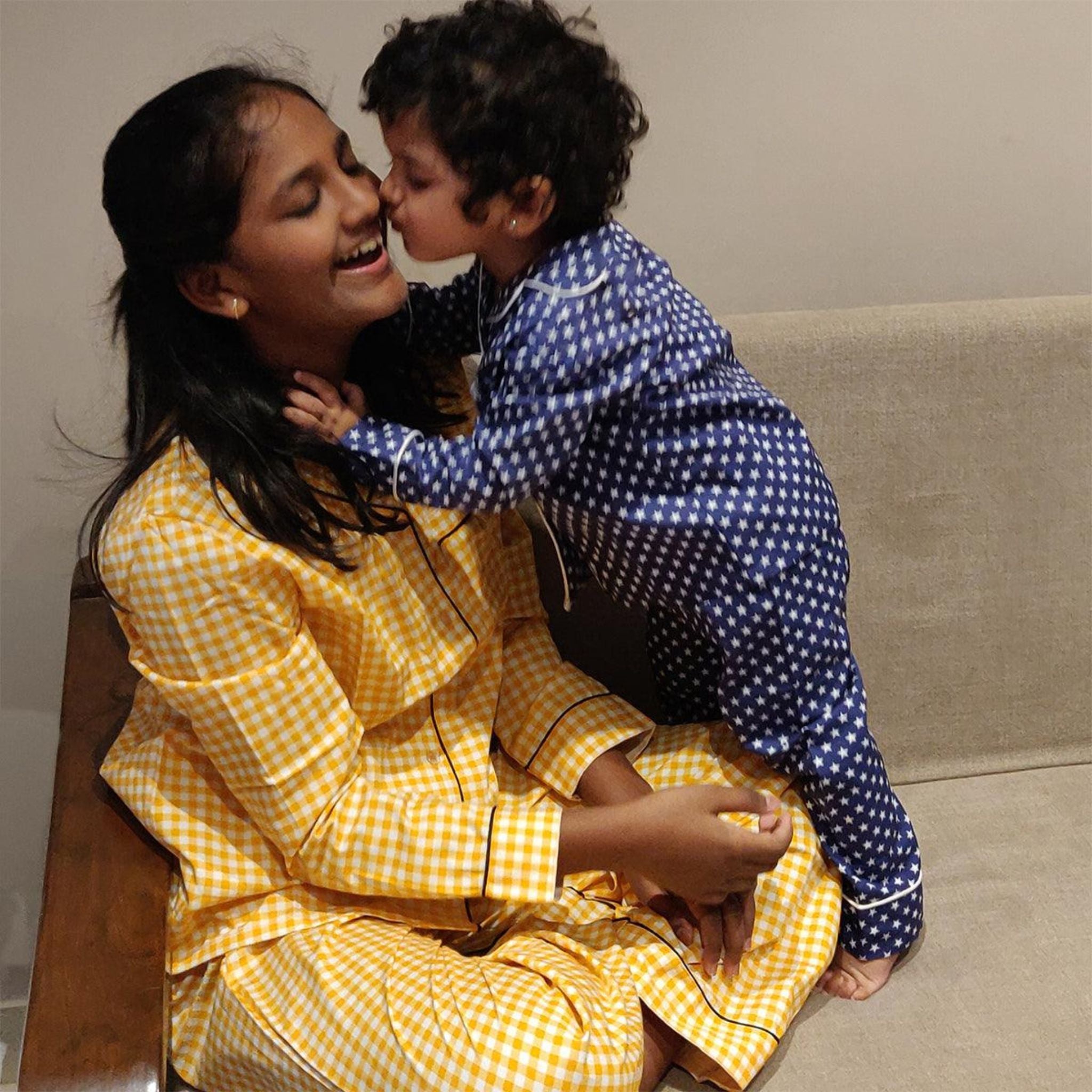 Pocket Nightwear for Girls and Boys - Gingham stripes Joeycare 