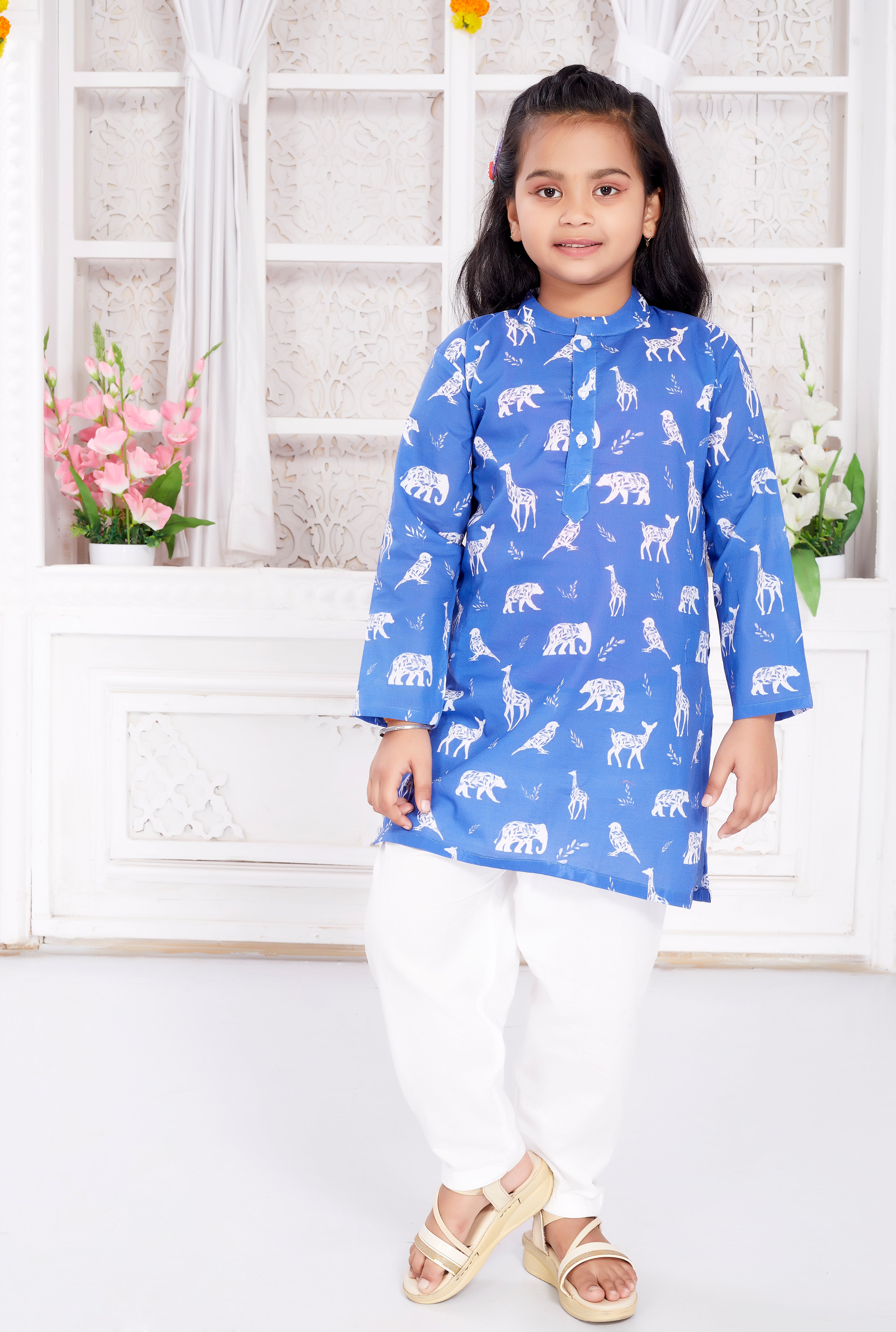 Salwar Kurta Set for Girls - Blue Safari