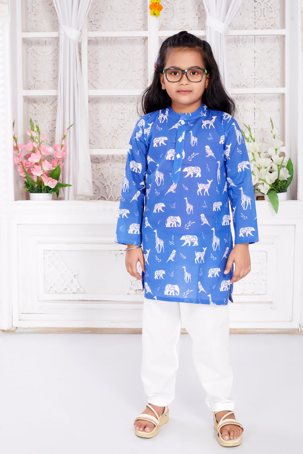 Salwar Kurta Set for Girls - Blue Safari