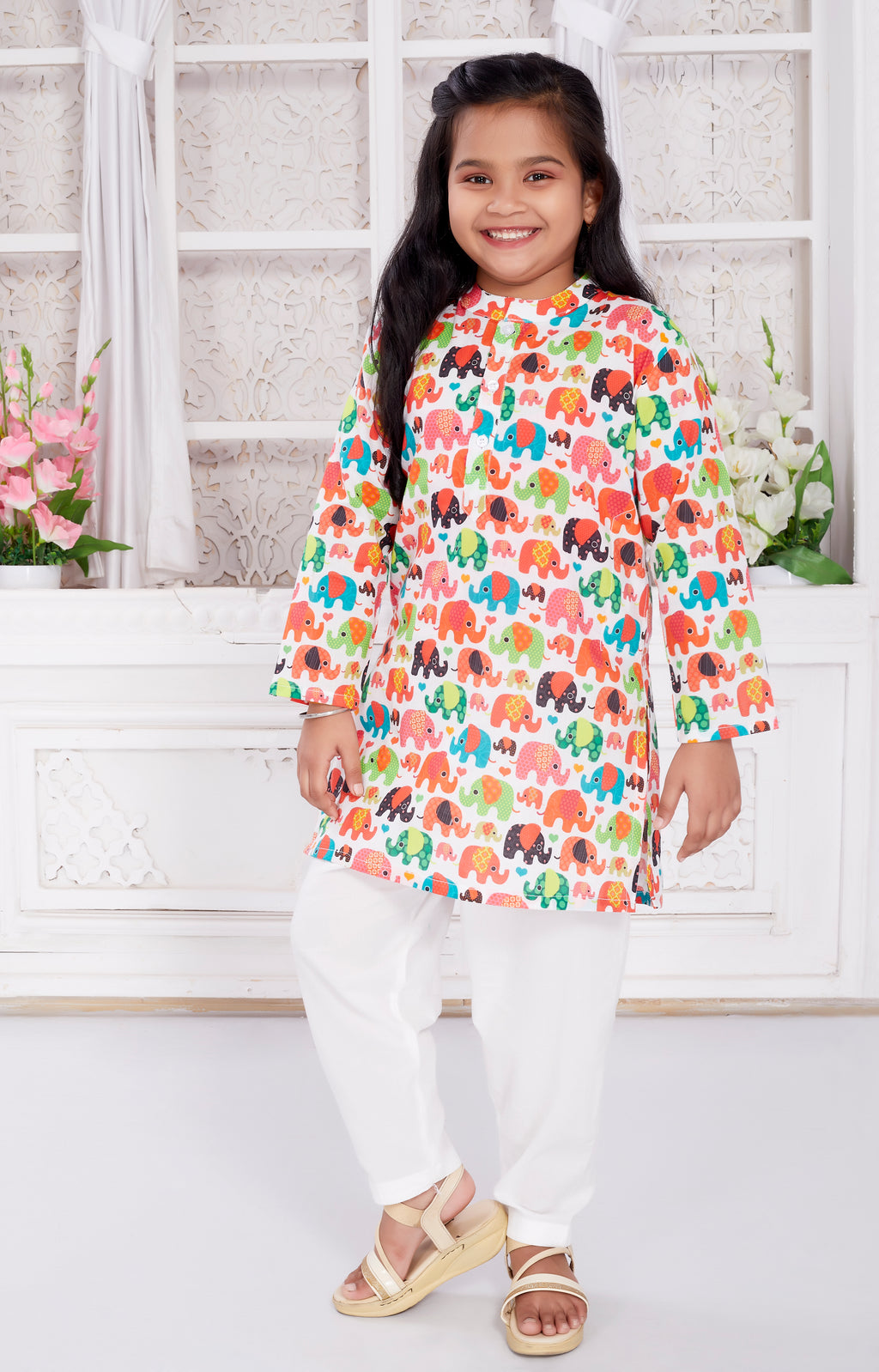 Salwar Kurta Set for Girls - Colorful Elephant